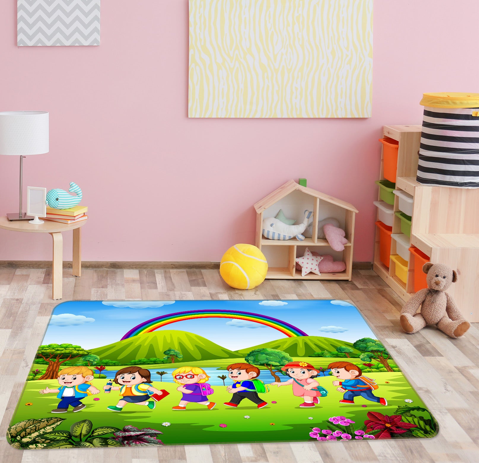 3D Rainbow Grass Child 77195 Non Slip Rug Mat