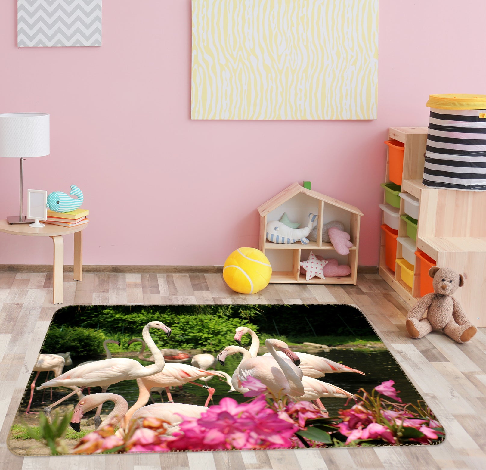 3D Flamingo Flower 085 Animal Non Slip Rug Mat