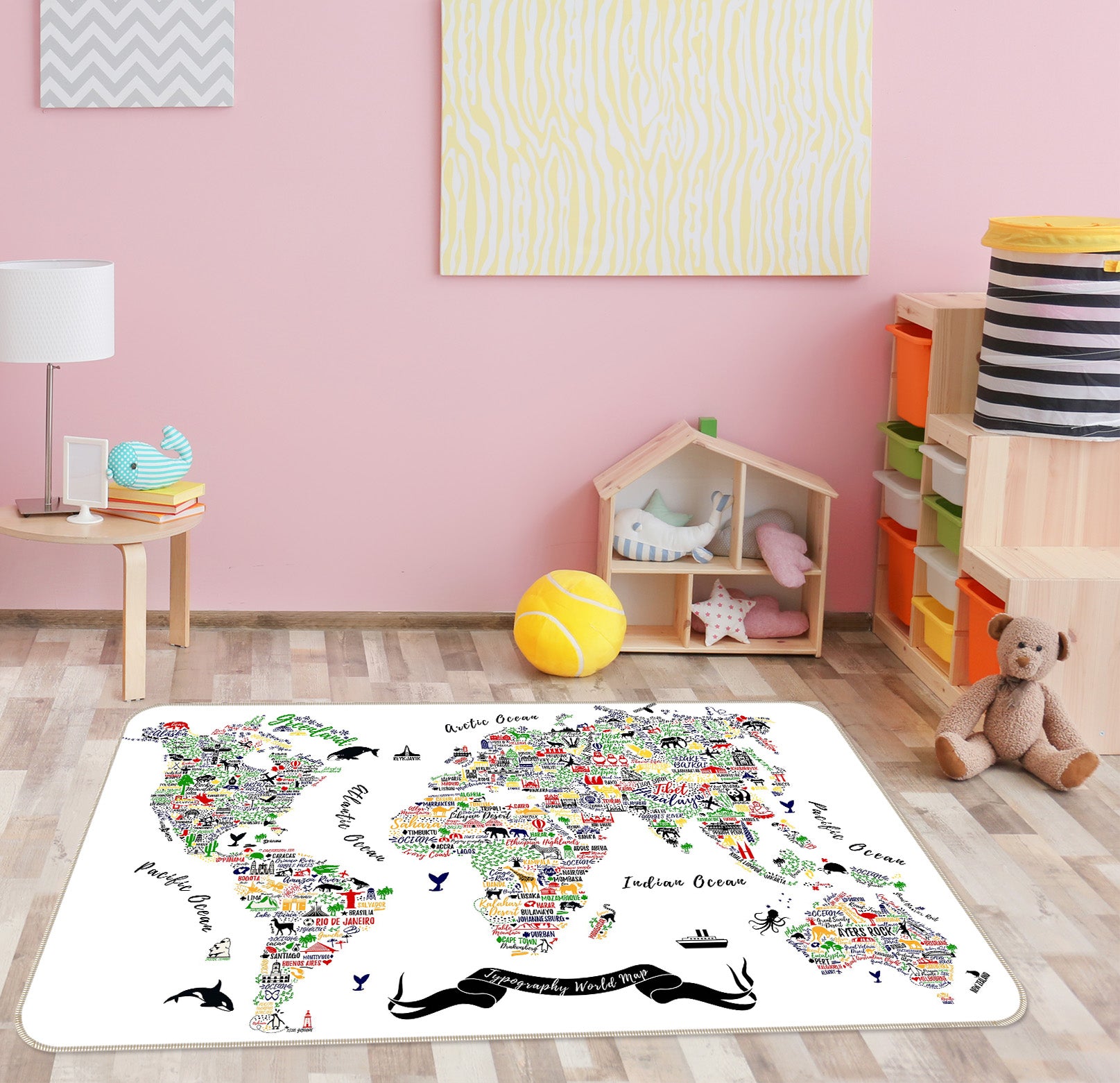 3D Color Painting 264 World Map Non Slip Rug Mat