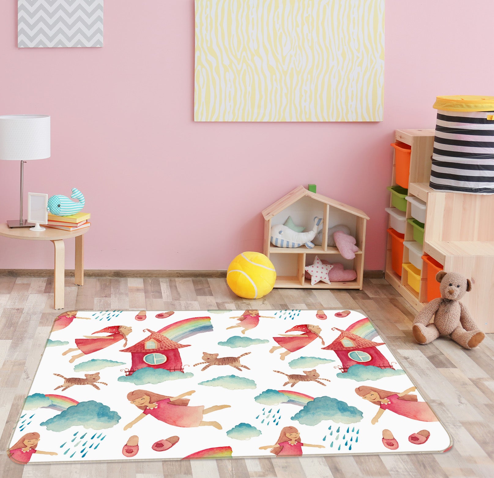 3D Girl Rainbow Rain 35212 Non Slip Rug Mat