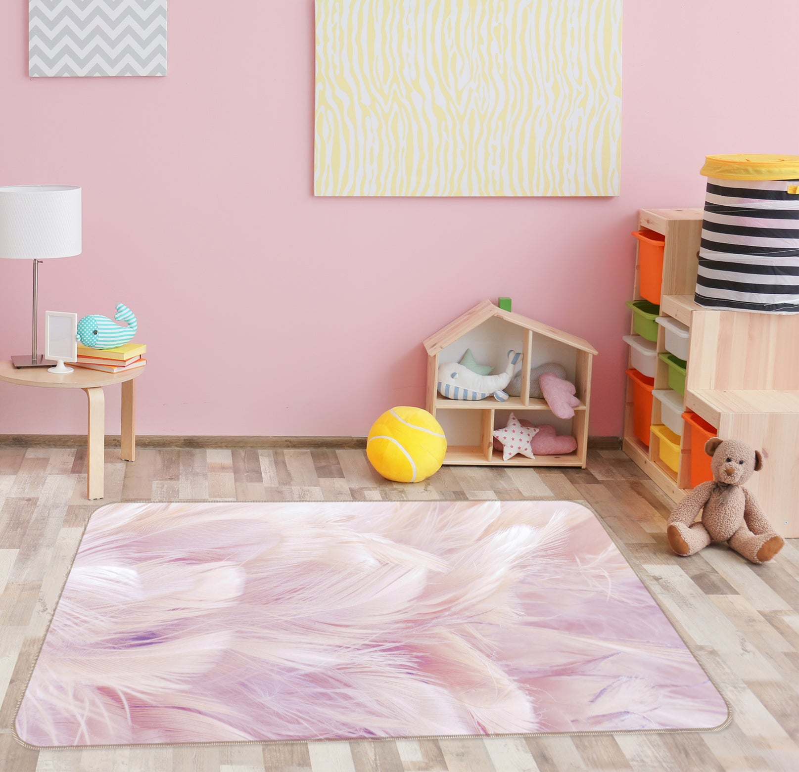 3D Pink Feather 30061 Non Slip Rug Mat