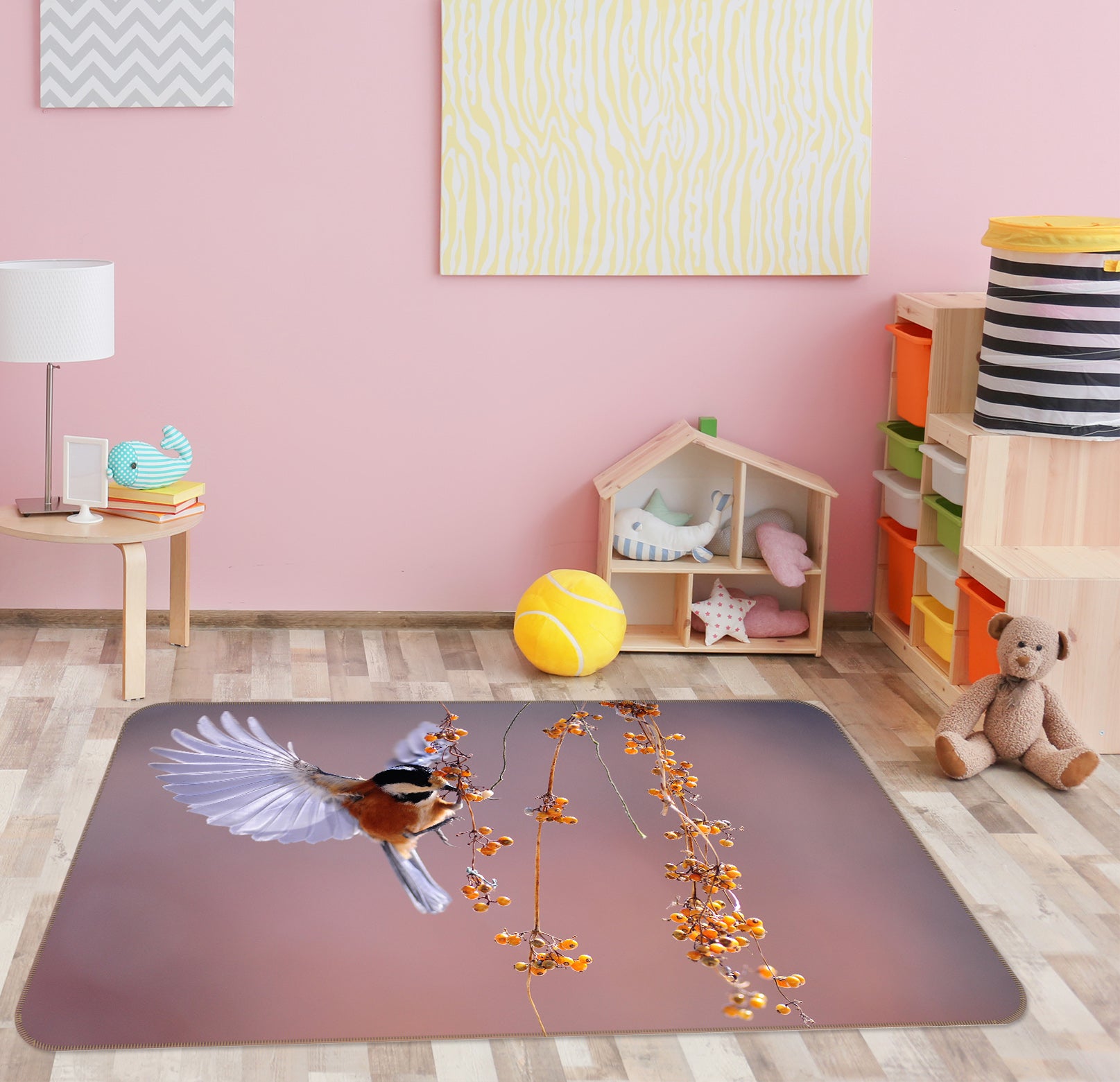 3D Purple Bird 018 Animal Non Slip Rug Mat