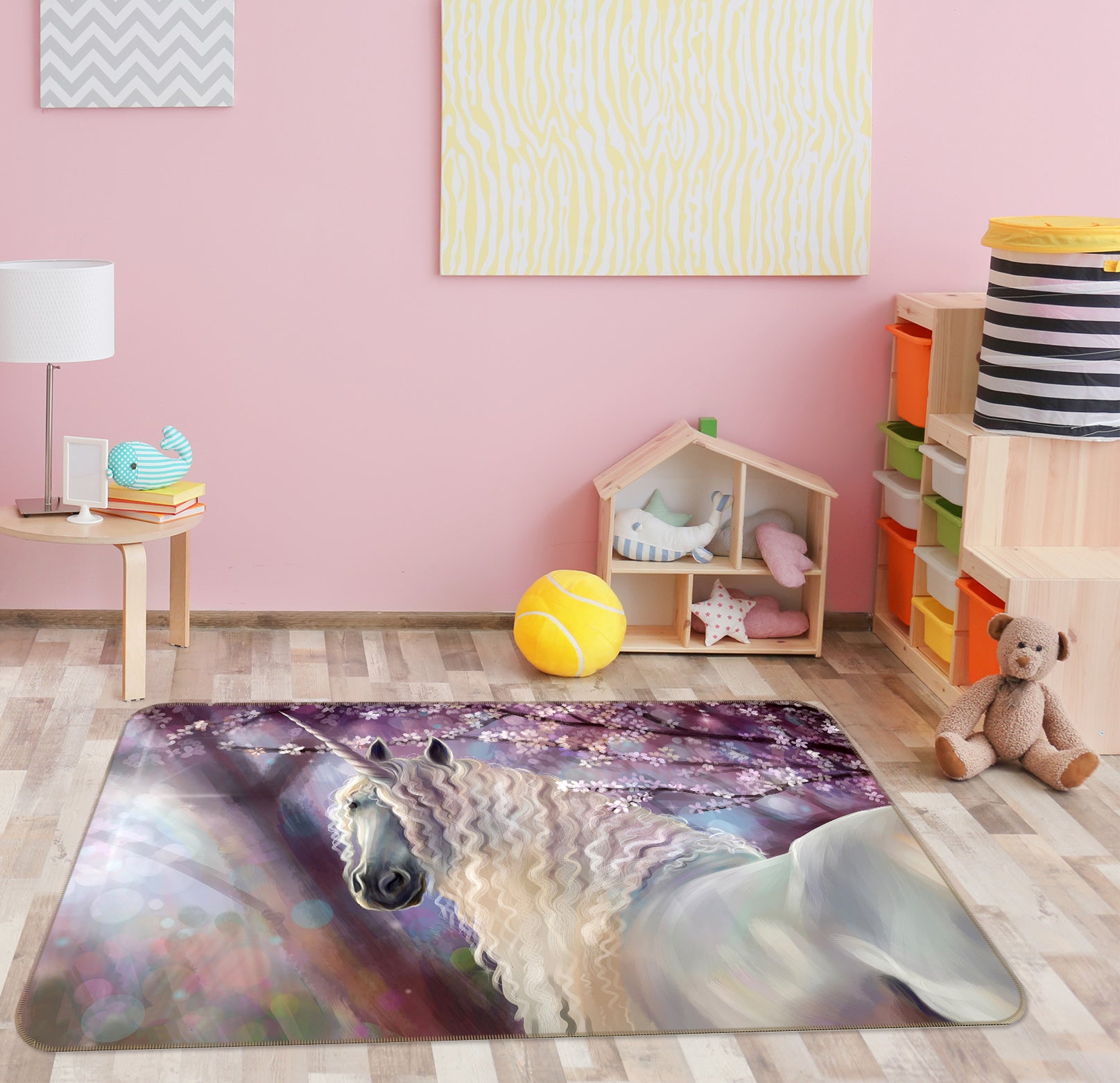 3D Unicorn Flower 026 Animal Non Slip Rug Mat