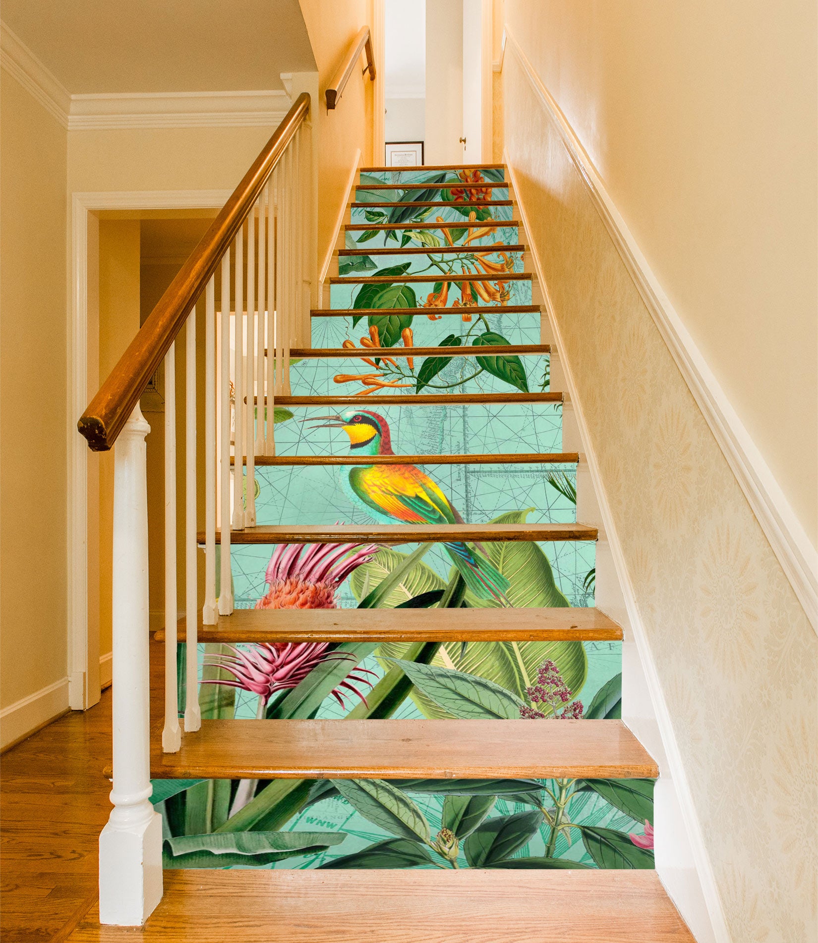 3D Green Leaves Color Bird 104115 Andrea Haase Stair Risers