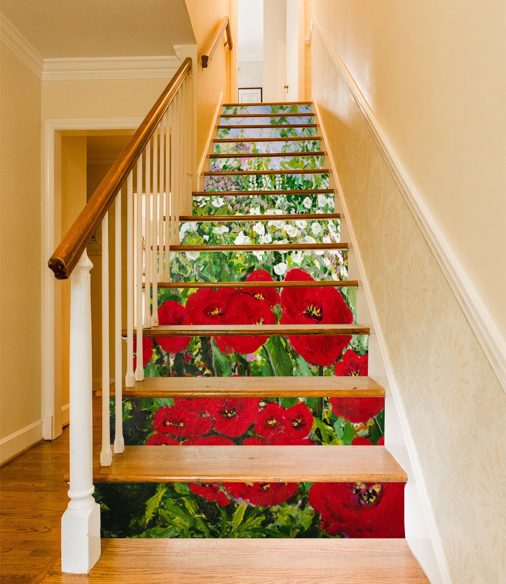 3D Red Flowers White Floral 90147 Allan P. Friedlander Stair Risers