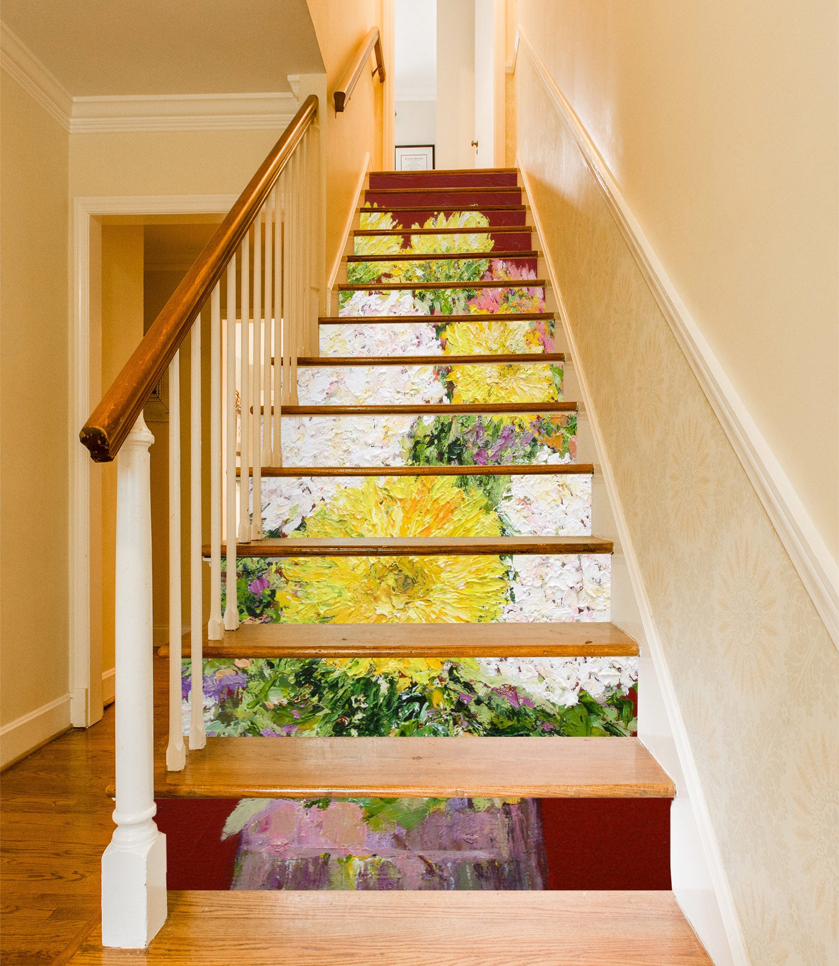 3D Yellow White Flower Vase Painting 9040 Allan P. Friedlander Stair Risers
