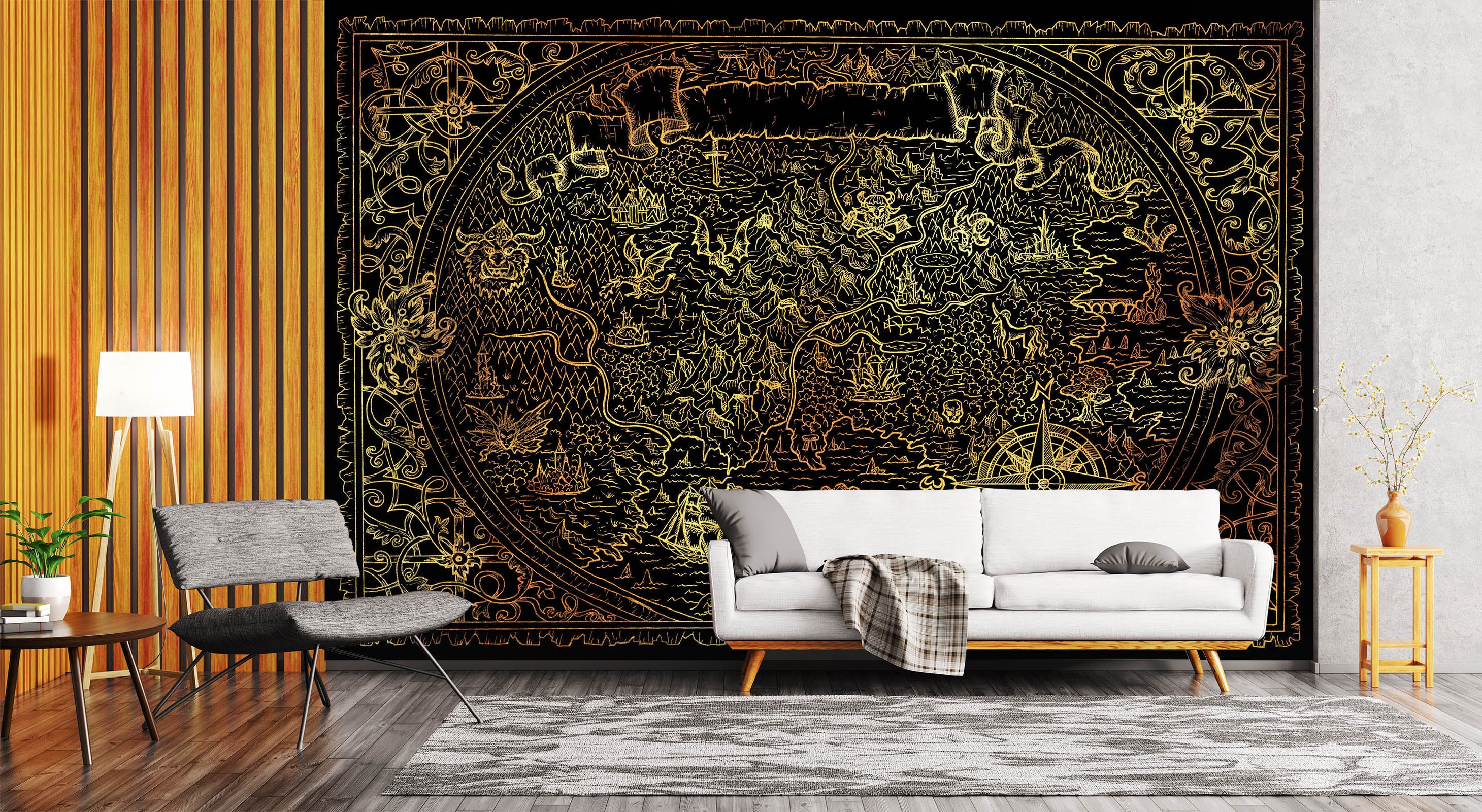 3D Gold Pattern 2149 World Map Wall Murals