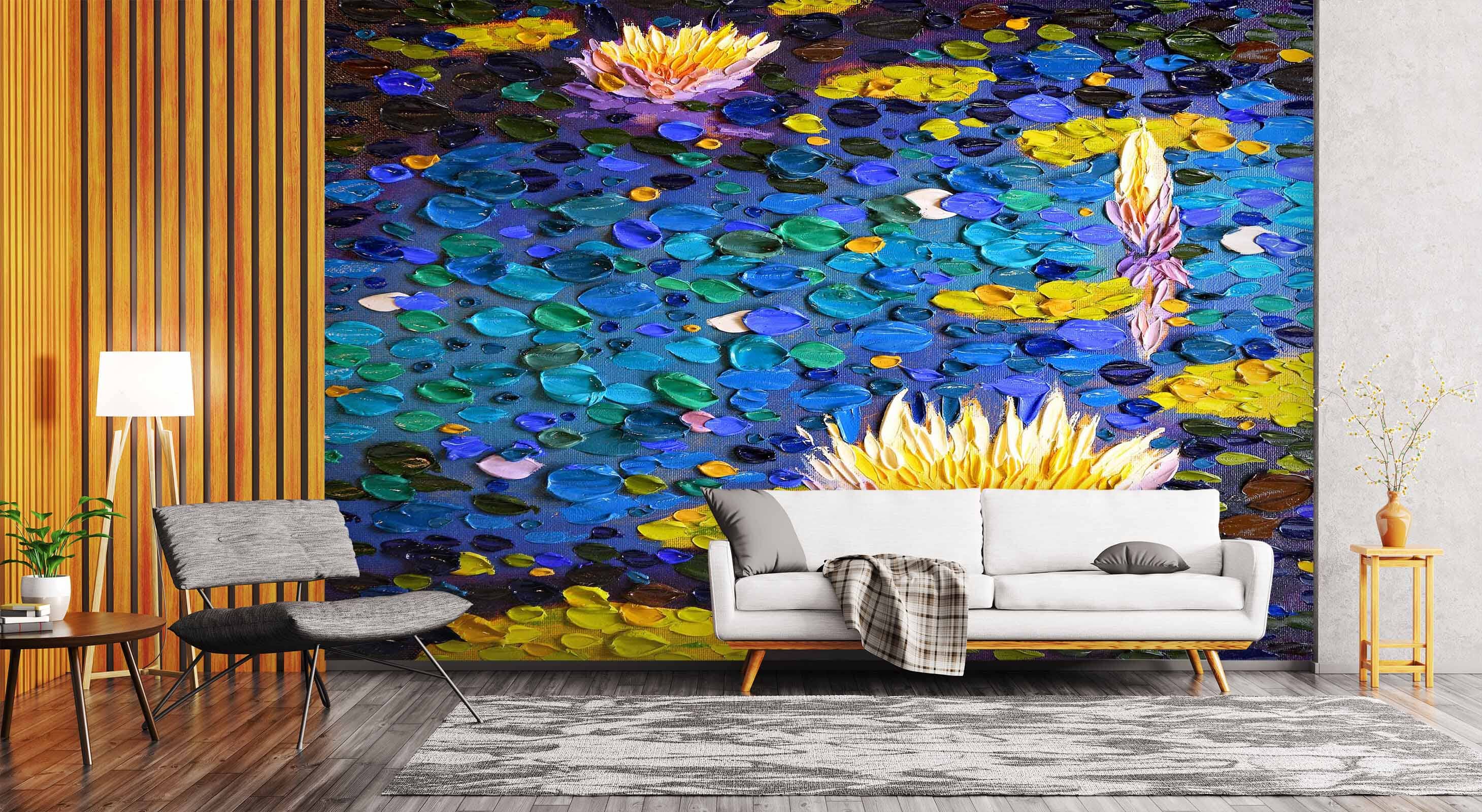 3D Lotus Pond 1418 Dena Tollefson Wall Mural Wall Murals Wallpaper AJ Wallpaper 2 