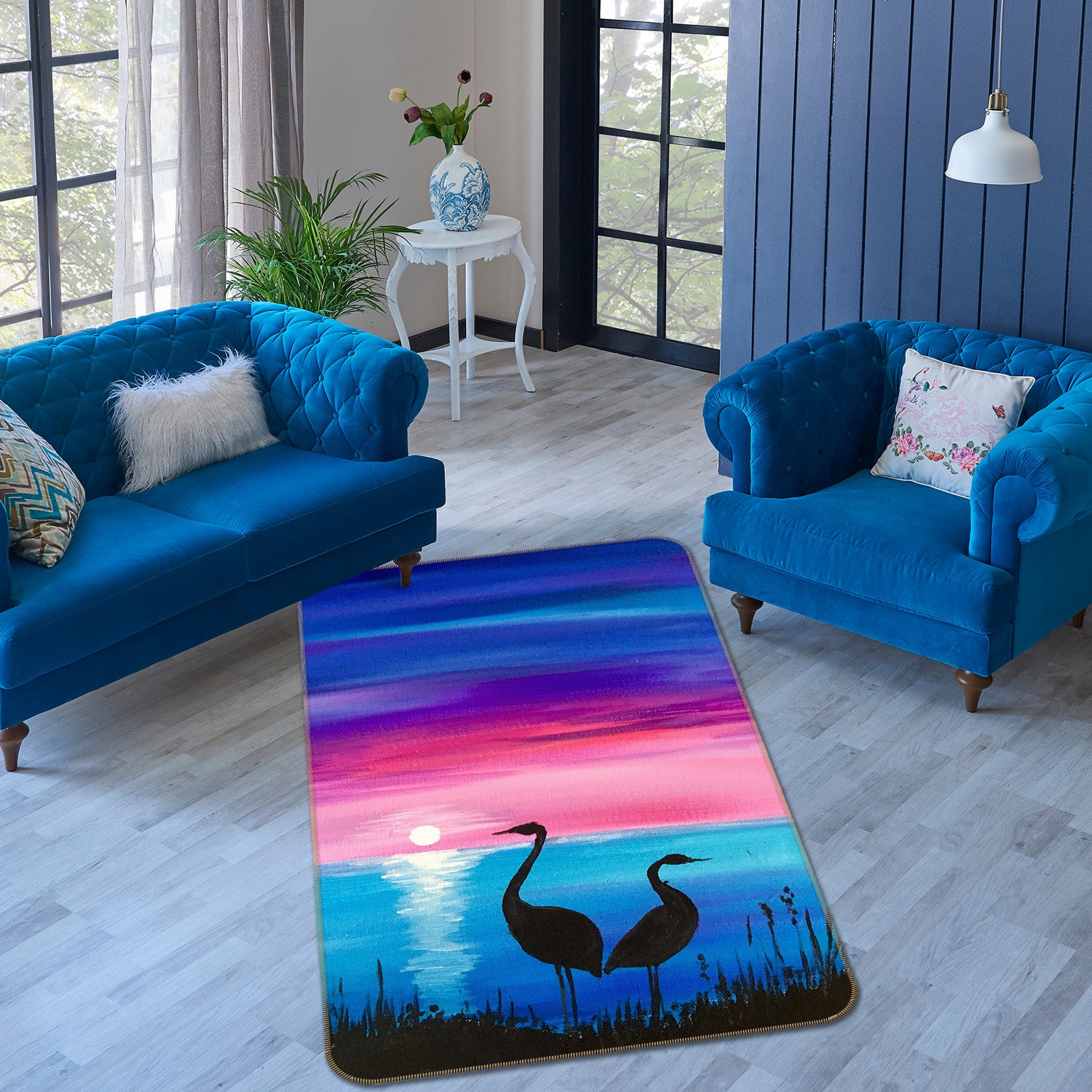 3D Blue Red Sky Flamingo 65033 Non Slip Rug Mat