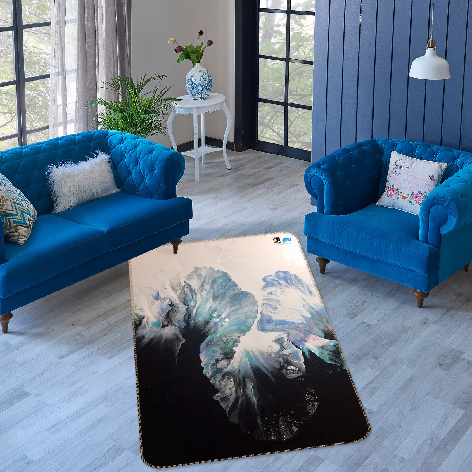 3D Black Light Blue Pattern 40024 Valerie Latrice Rug Non Slip Rug Mat