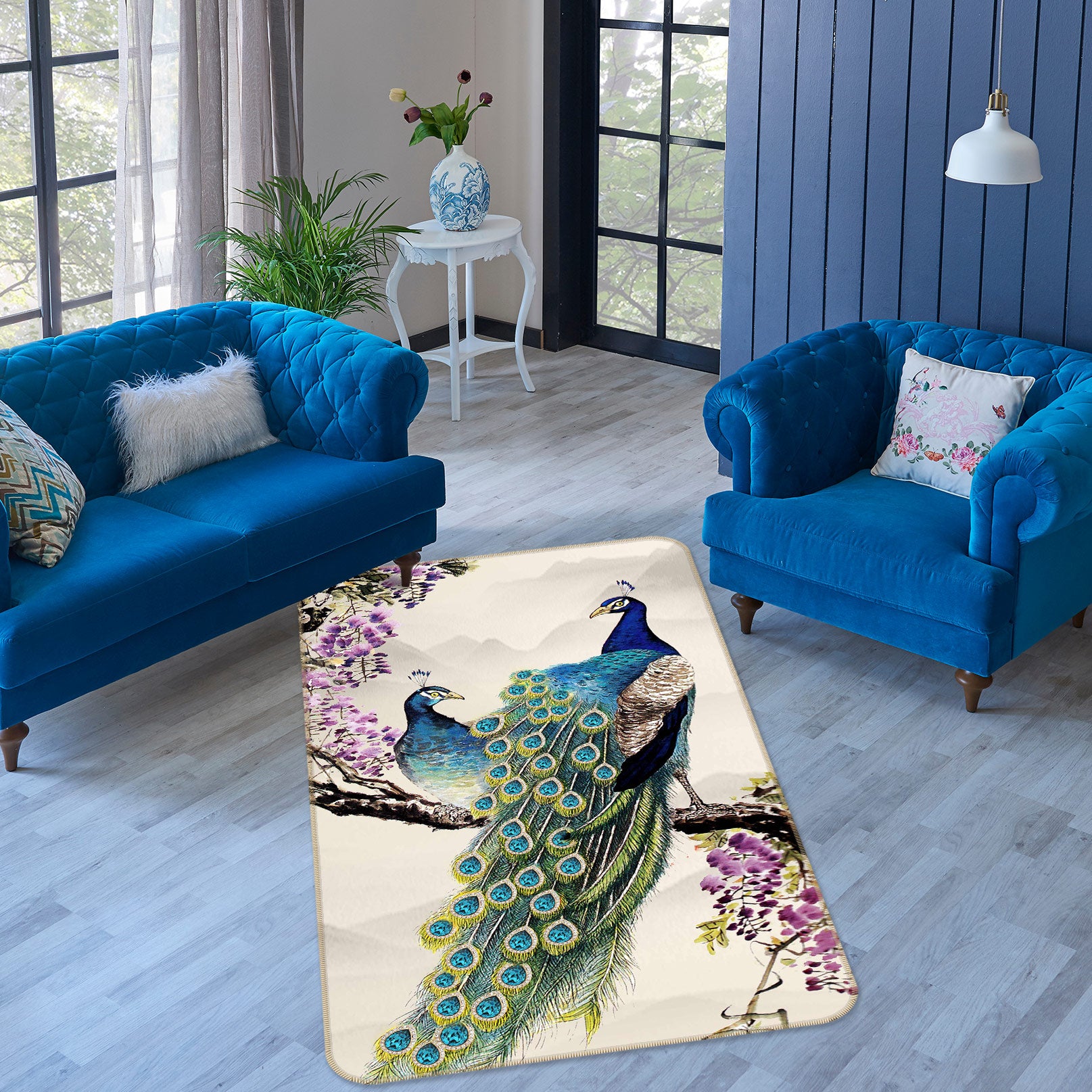 3D Green Peacock 27042 Non Slip Rug Mat