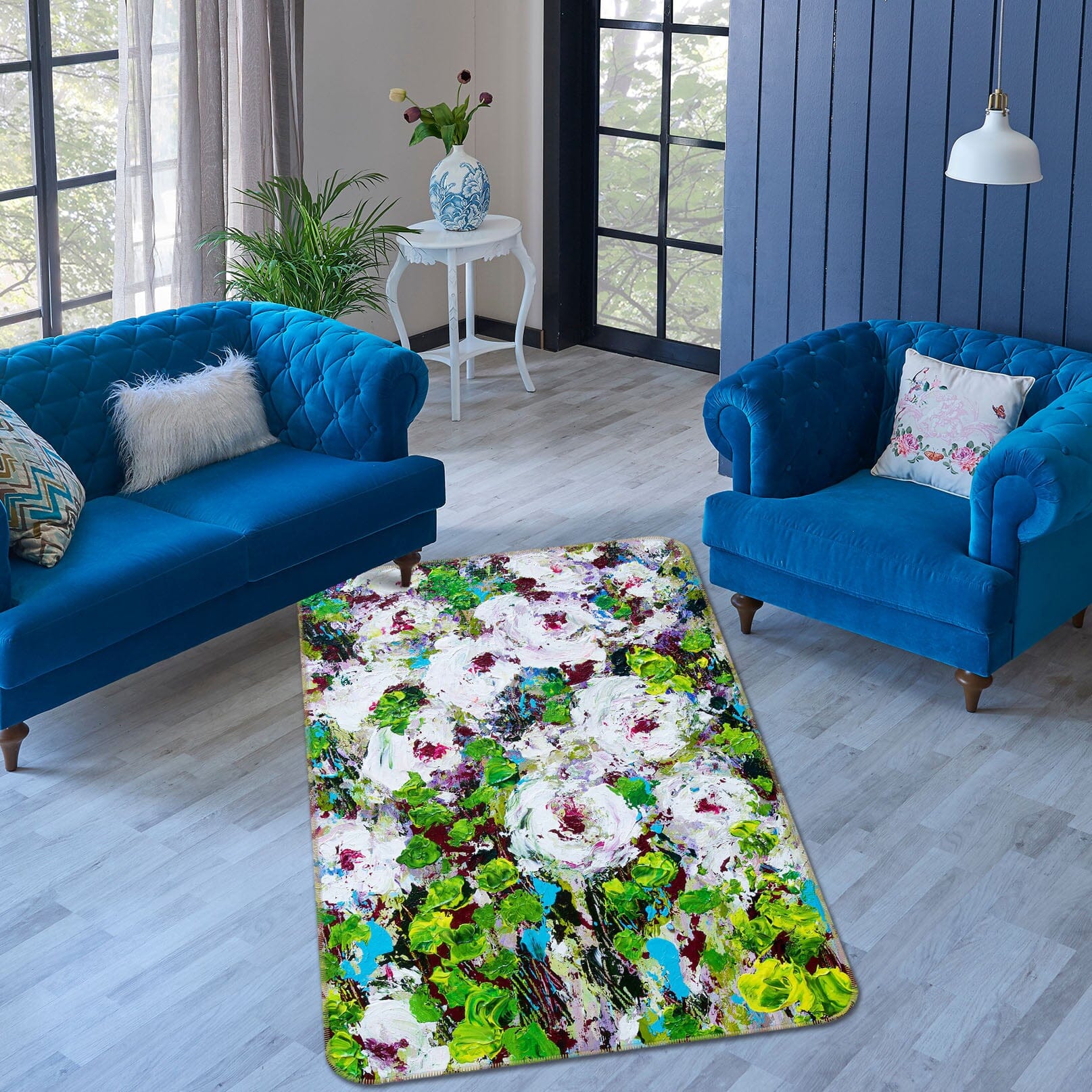 3D White Flowers 3017 Allan P. Friedlander Rug Non Slip Rug Mat Mat AJ Creativity Home 