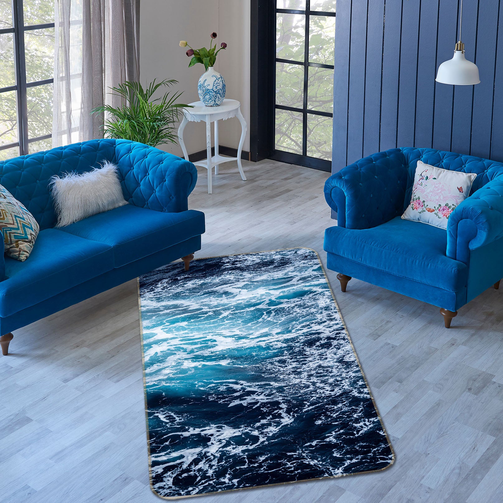 3D Seawater Waves 28019 Non Slip Rug Mat