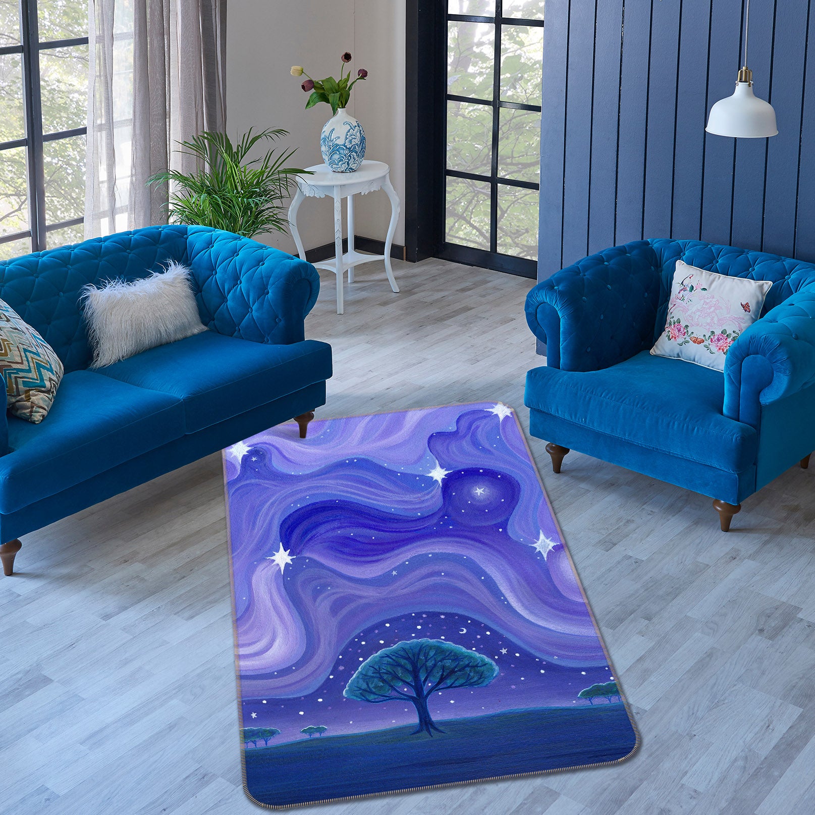 3D Purple Starry Sky Tree 65054 Non Slip Rug Mat
