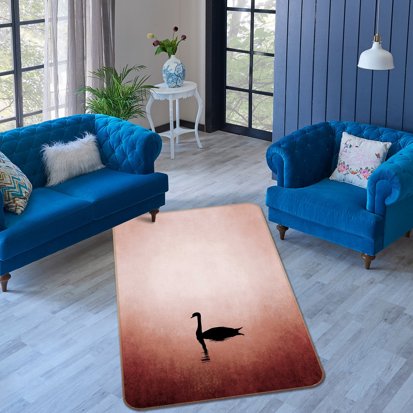3D Swan Lake 84139 Boris Draschoff Rug Non Slip Rug Mat