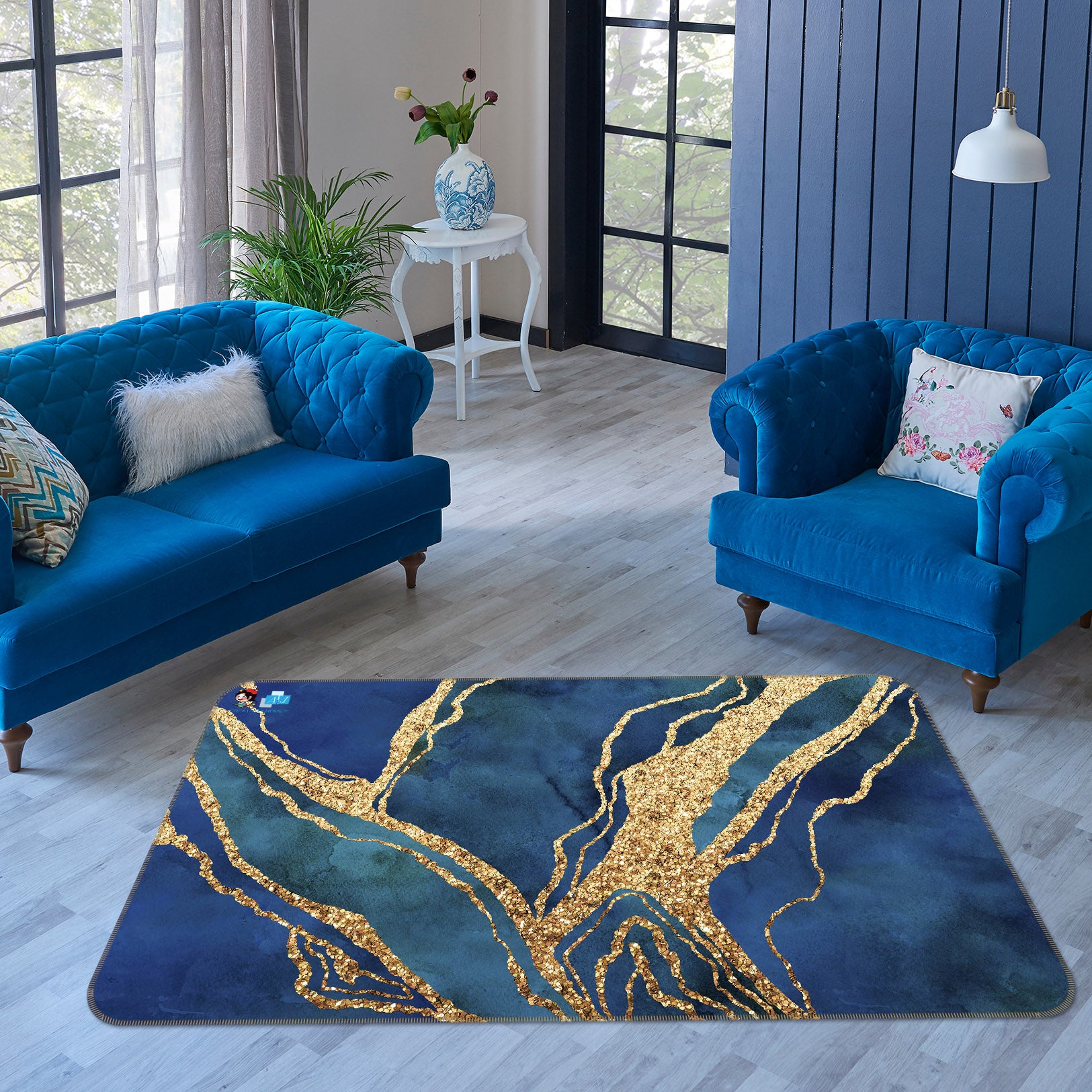 3D Golden Blue Texture 83016 Andrea haase Rug Non Slip Rug Mat