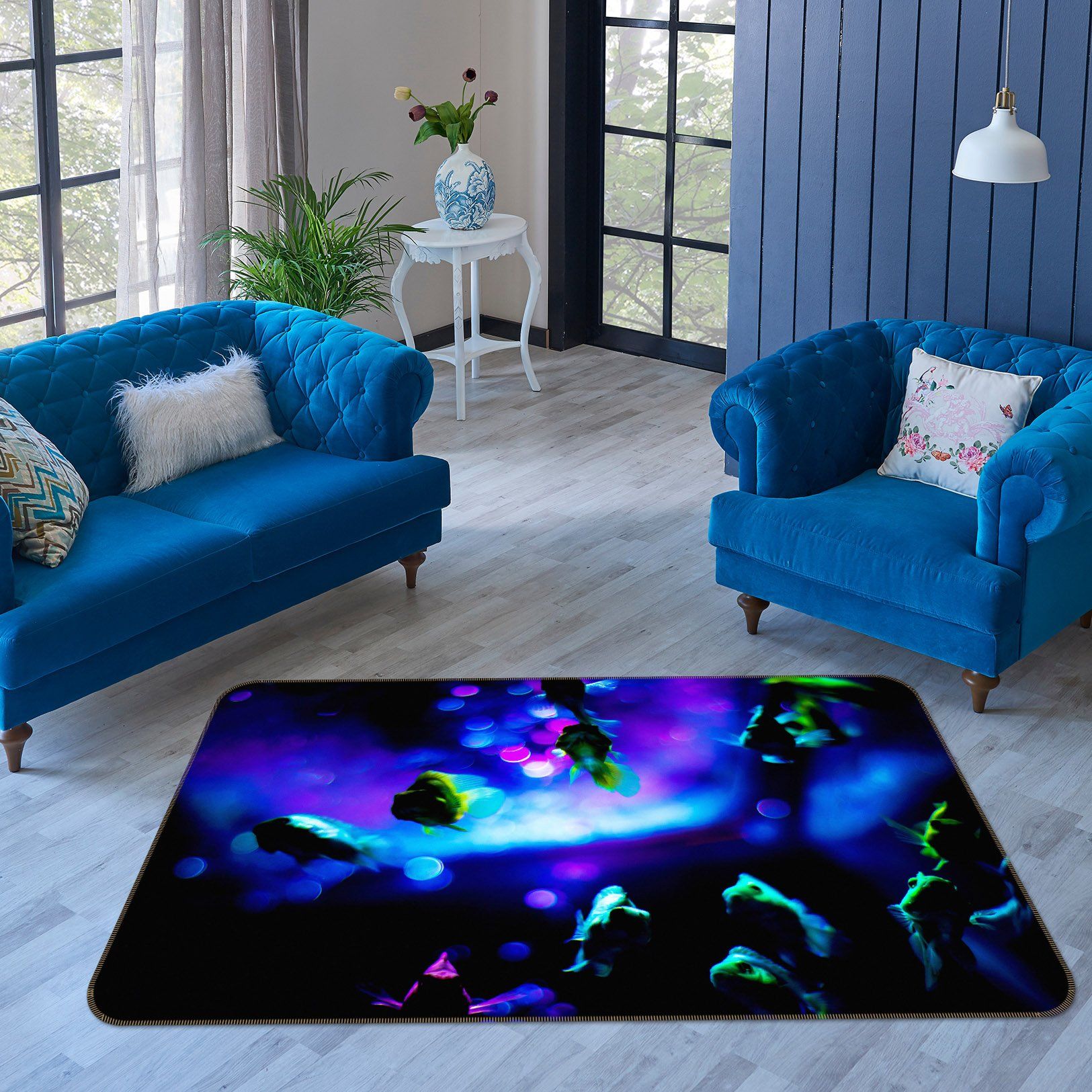 3D Blue Flowers 1001 Noirblanc777 Rug Non Slip Rug Mat Mat AJ Creativity Home 
