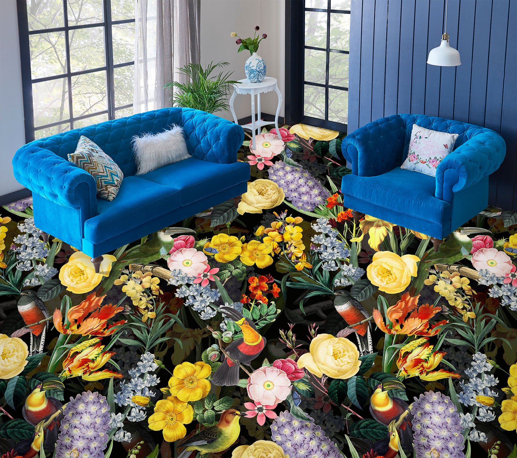 3D Colorful Flower Bush 10016 Uta Naumann Floor Mural