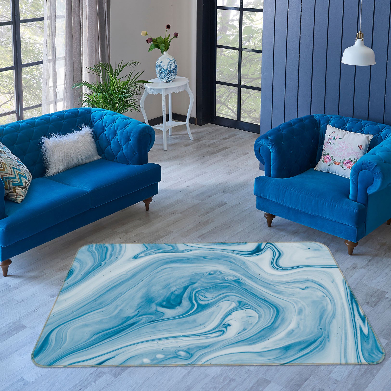 3D Blue Pattern 29199 Non Slip Rug Mat