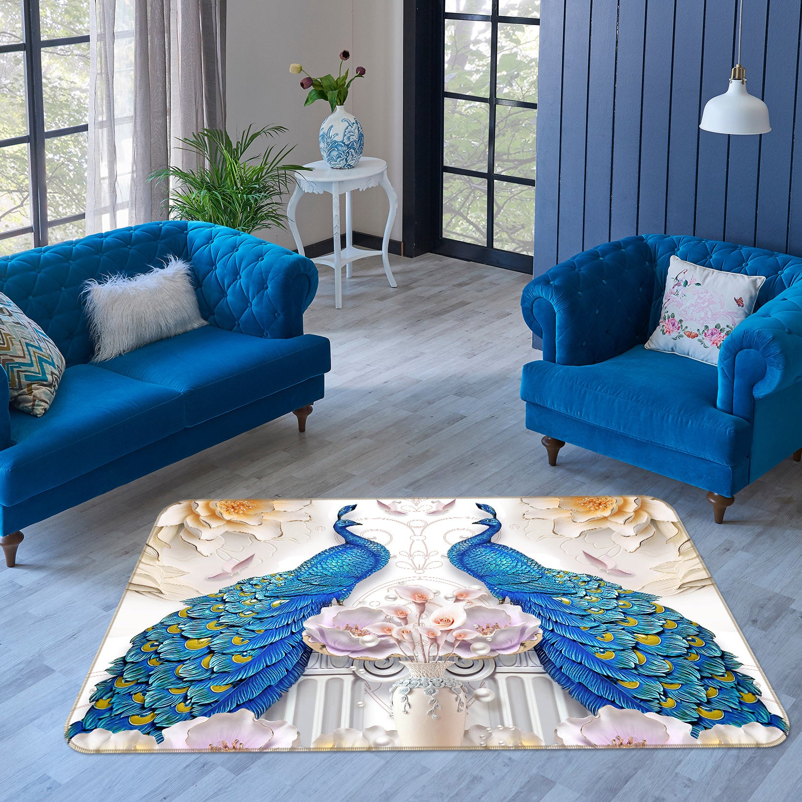 3D Two Peacocks 65144 Non Slip Rug Mat