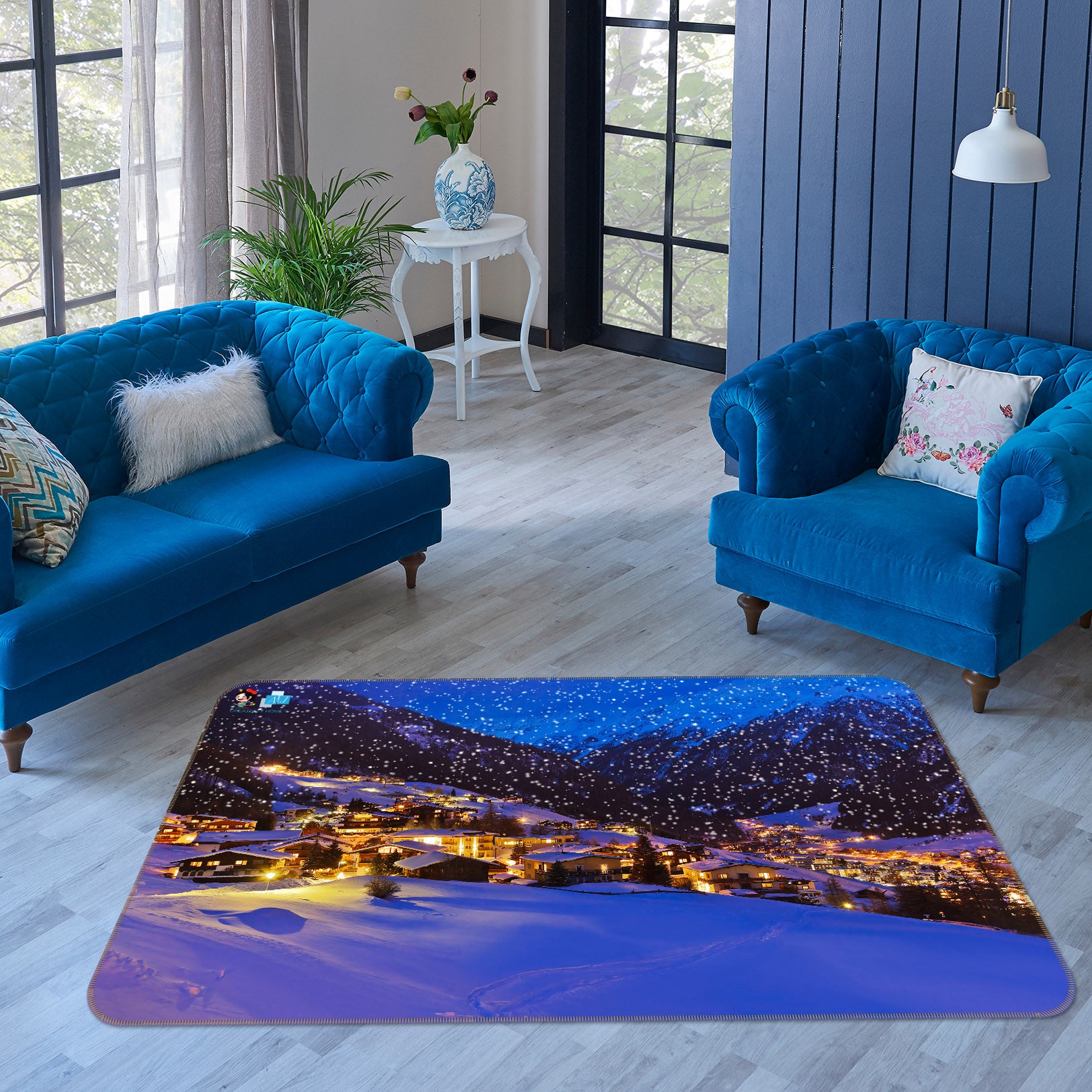 3D Snow Mountain House 55097 Christmas Non Slip Rug Mat Xmas