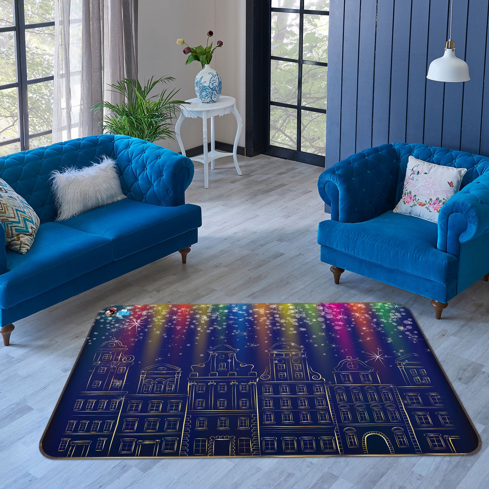 3D Colorful Light Houses 55057 Christmas Non Slip Rug Mat Xmas