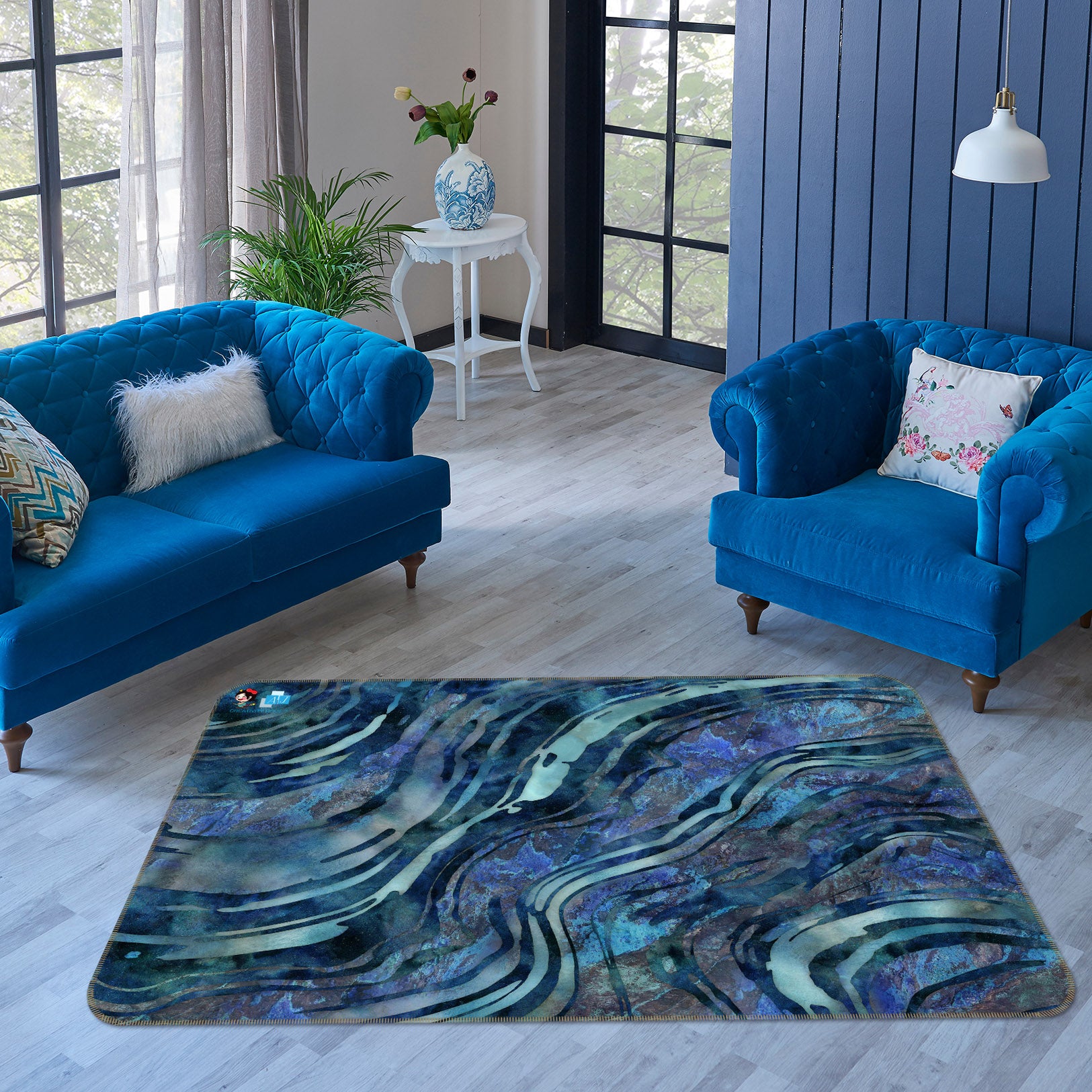 3D Navy Blue Texture 83018 Andrea haase Rug Non Slip Rug Mat