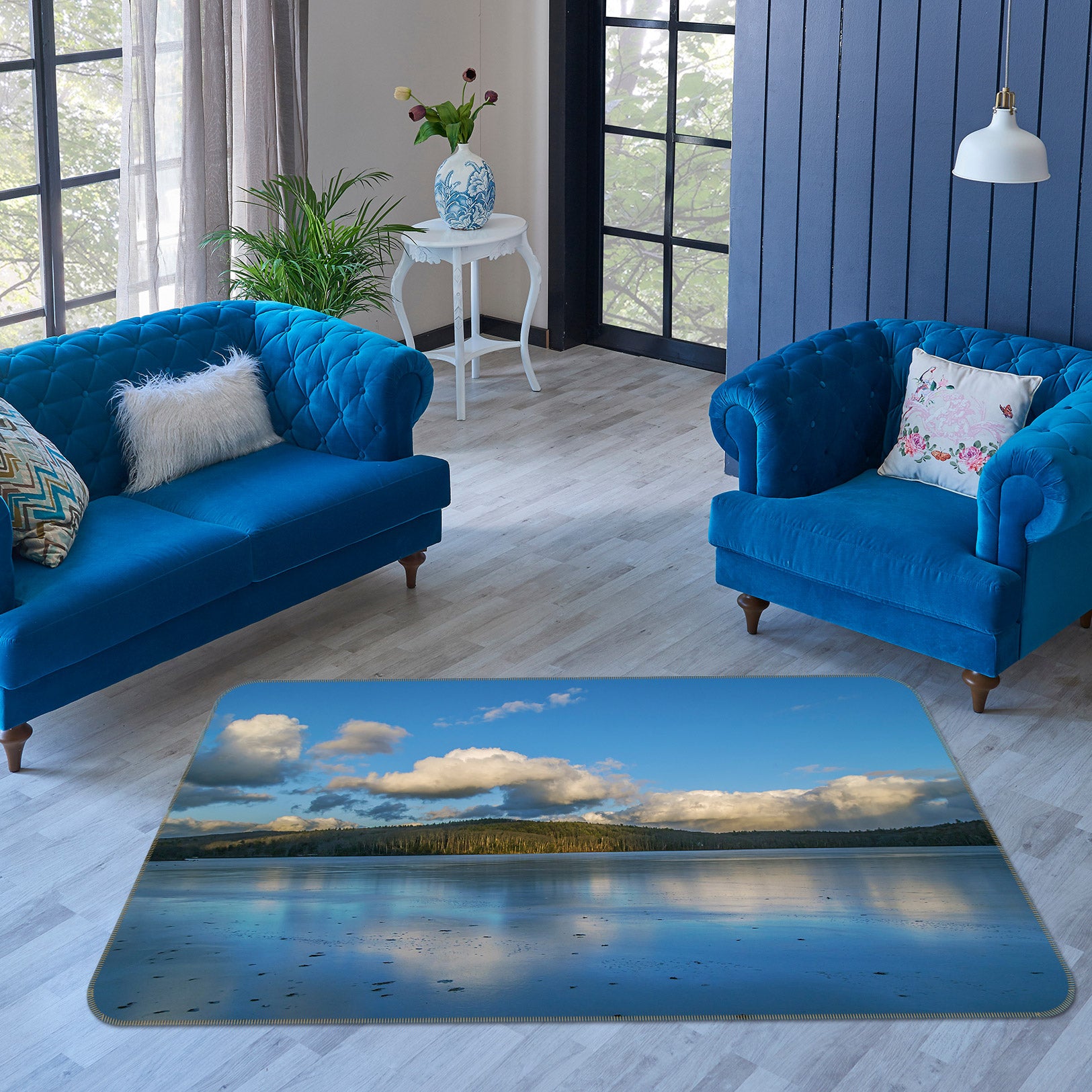 3D Forest Lake Clouds 1001 Jerry LoFaro Rug Non Slip Rug Mat