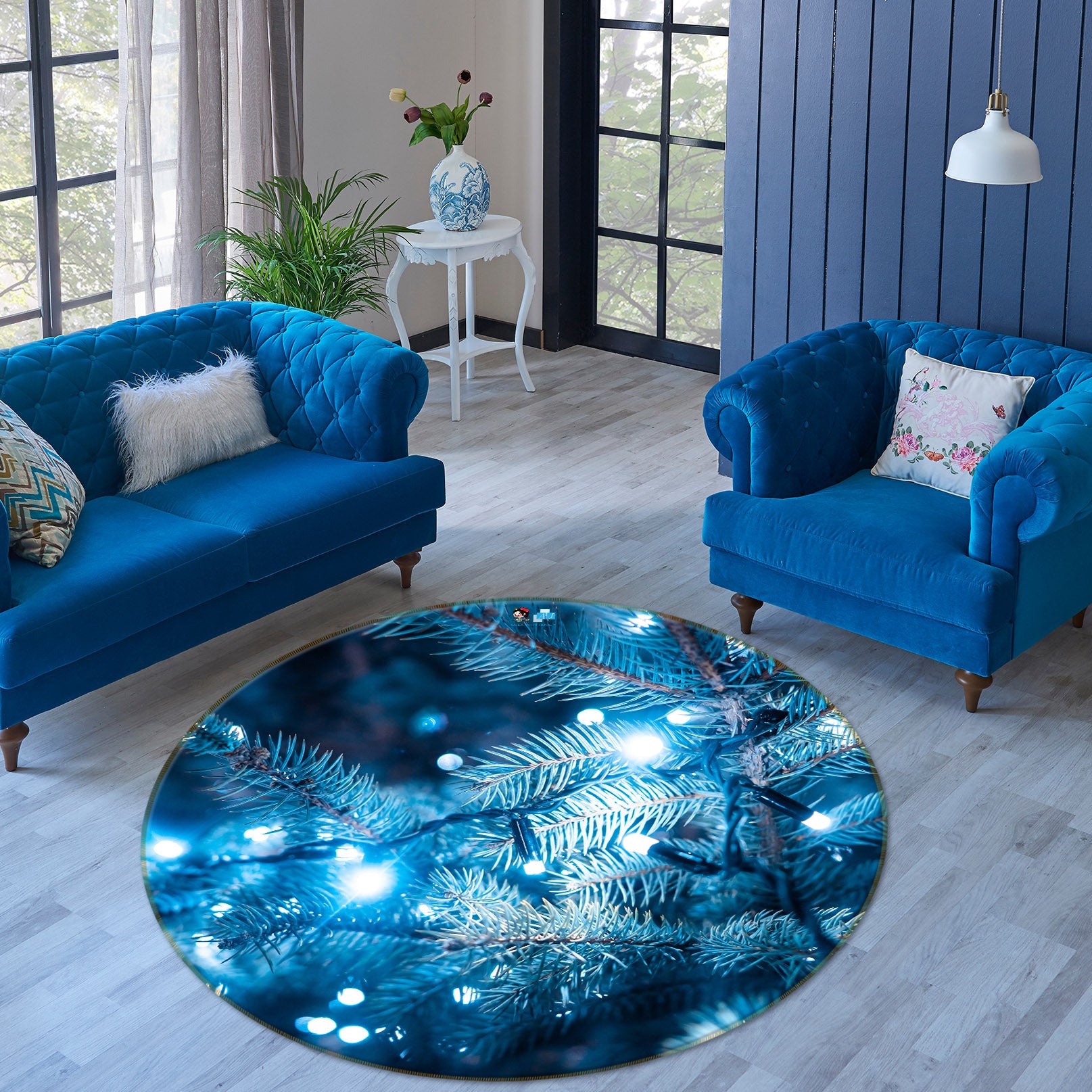 3D Branches 54108 Christmas Round Non Slip Rug Mat Xmas