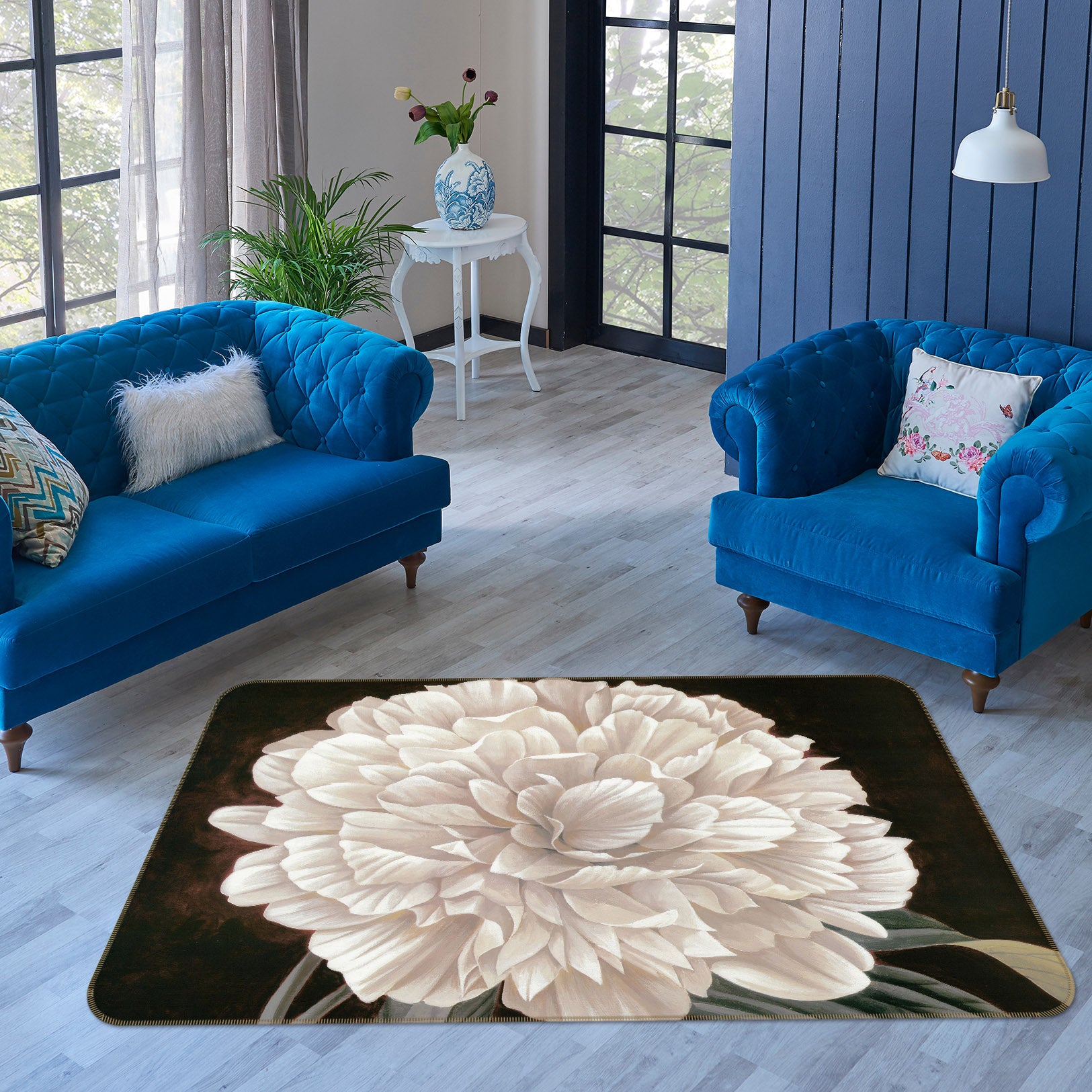 3D White Flowers 32074 Non Slip Rug Mat