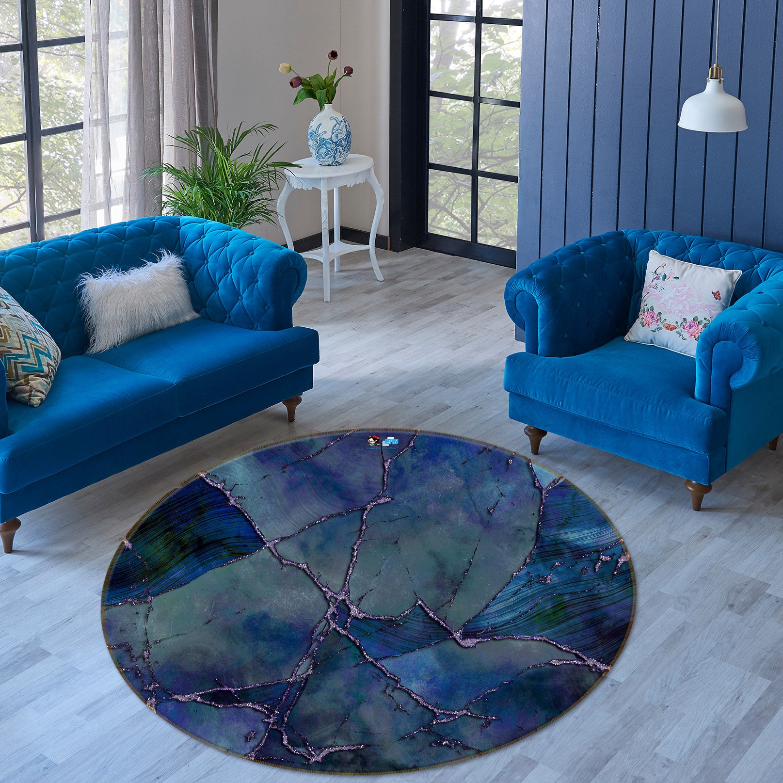 3D Blue Purple Block 83074 Andrea haase Rug Round Non Slip Rug Mat