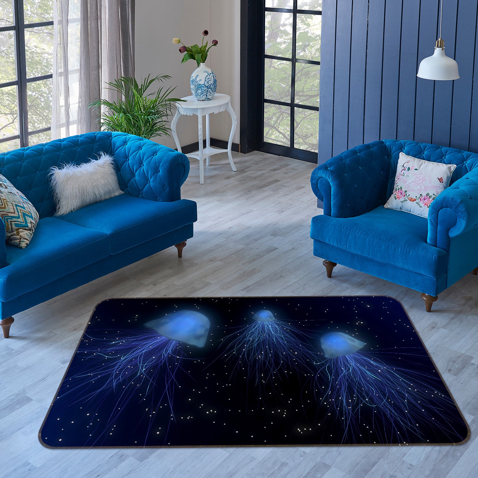3D Blue Jellyfish 100 Animal Non Slip Rug Mat