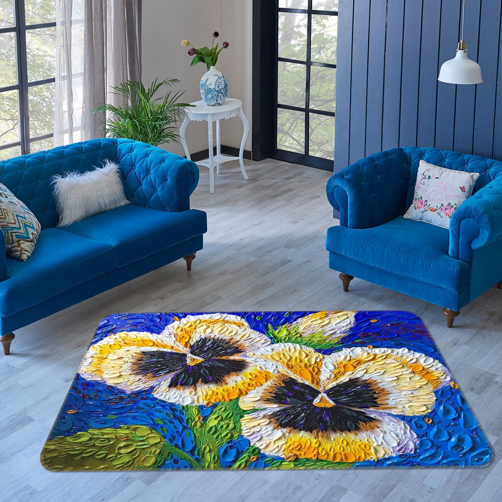 3D Pansy 1024 Dena Tollefson Rug Non Slip Rug Mat Mat AJ Creativity Home 