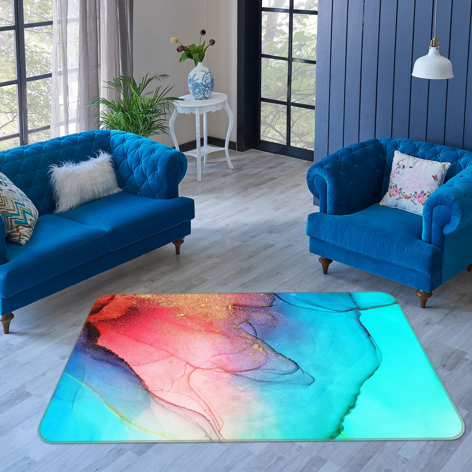 3D Blue Red Pattern 30156 Non Slip Rug Mat