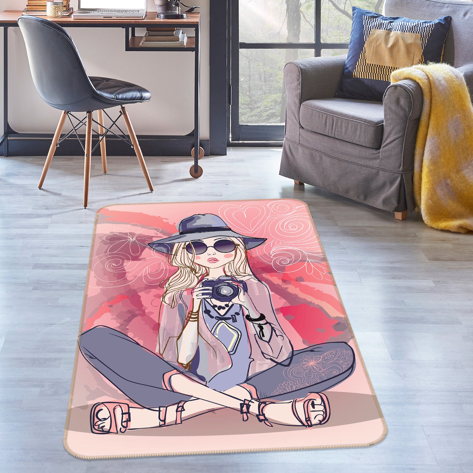 3D Camera Girl 37114 Non Slip Rug Mat