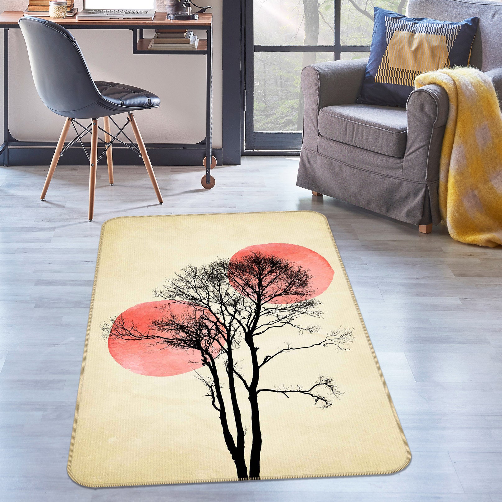 3D Sun Moon Trees 84134 Boris Draschoff Rug Non Slip Rug Mat