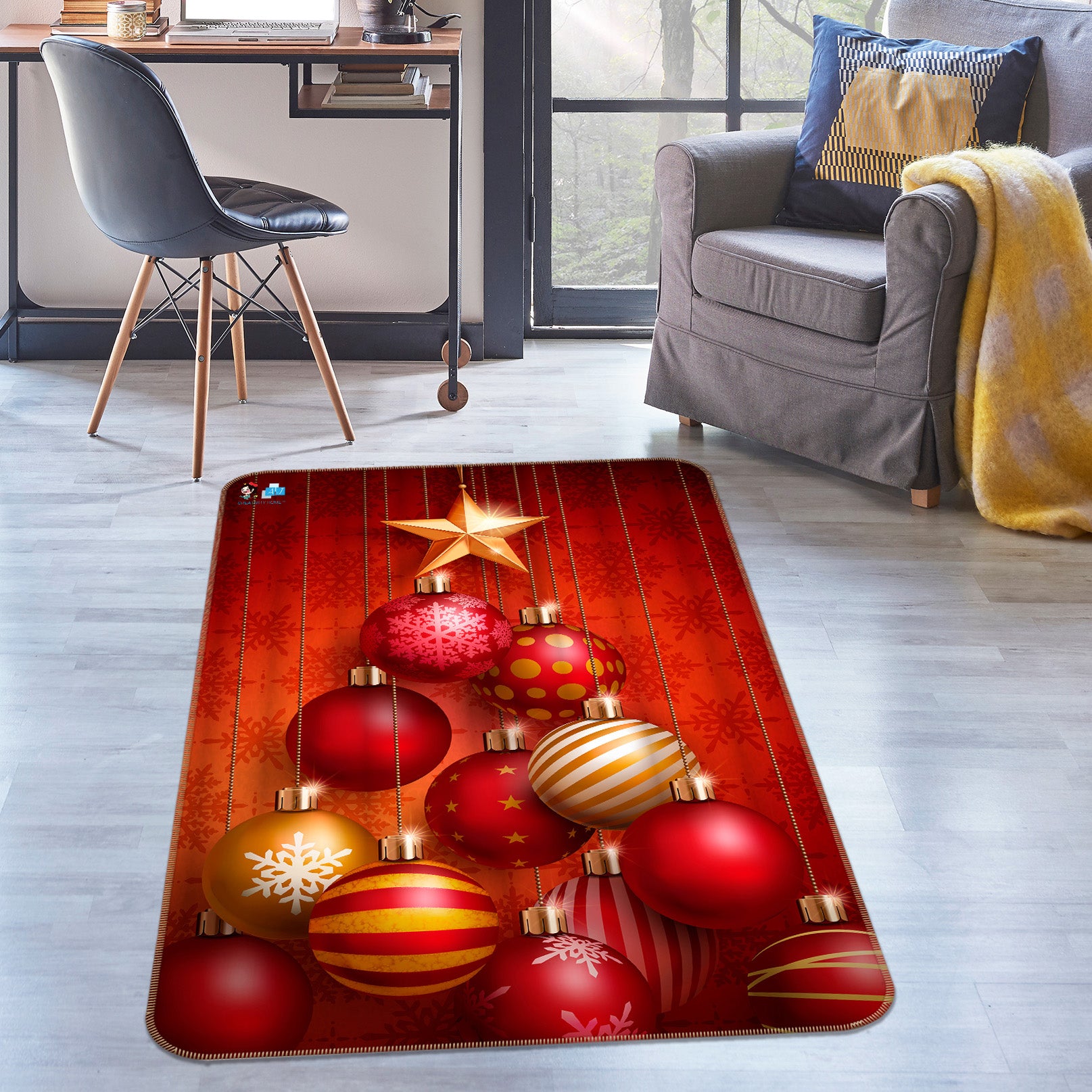 3D Red Ball 55117 Christmas Non Slip Rug Mat Xmas