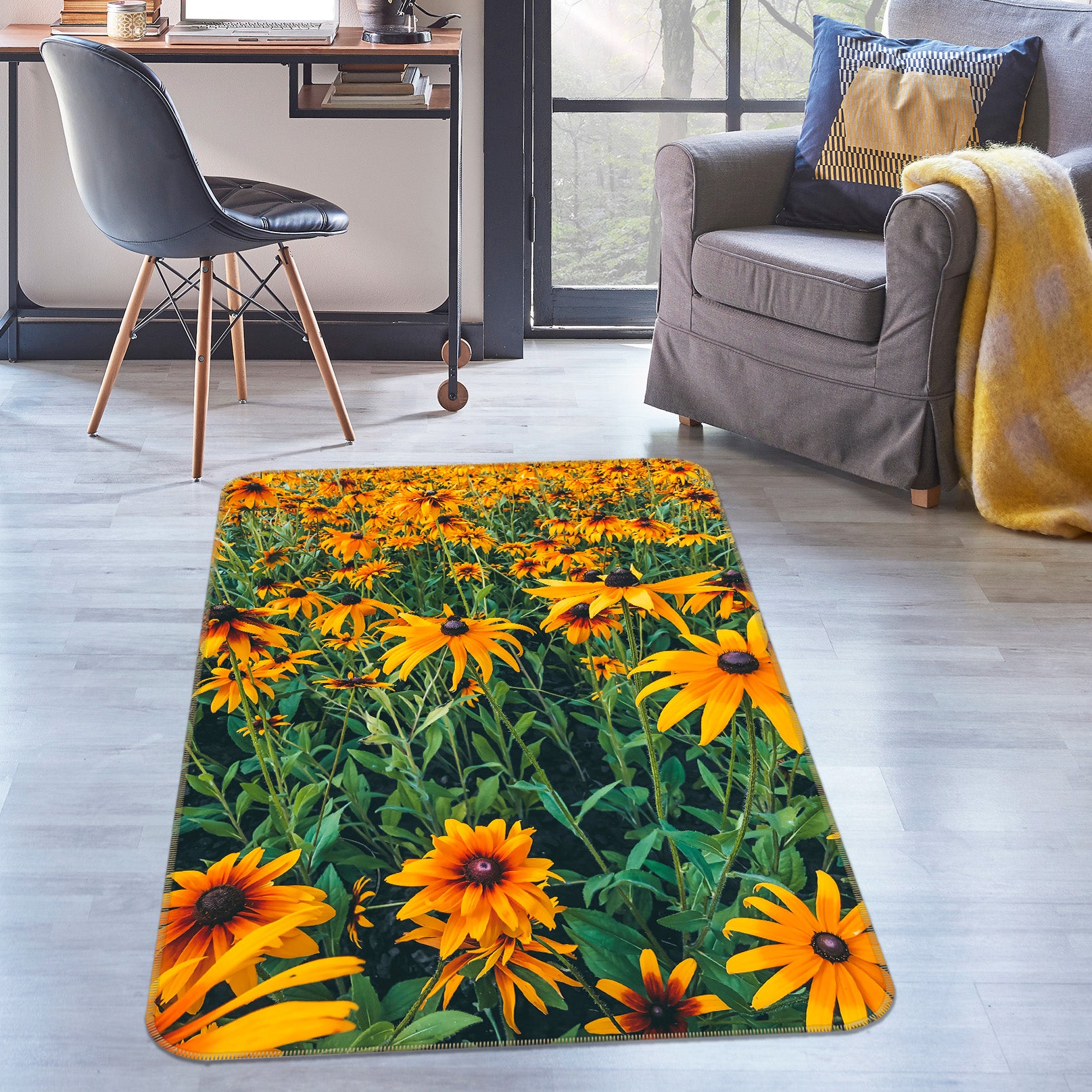 3D Yellow Flowers 26110 Non Slip Rug Mat