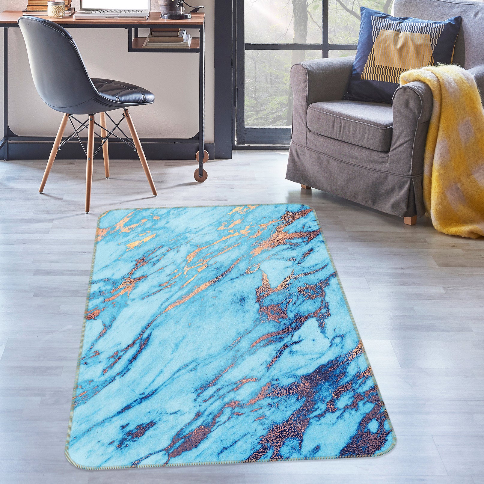 3D Blue Lines 27028 Non Slip Rug Mat