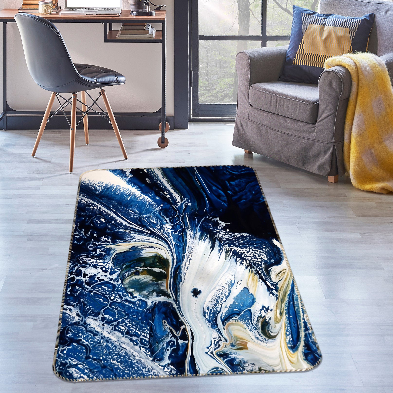 3D Navy Blue Pattern 29217 Non Slip Rug Mat