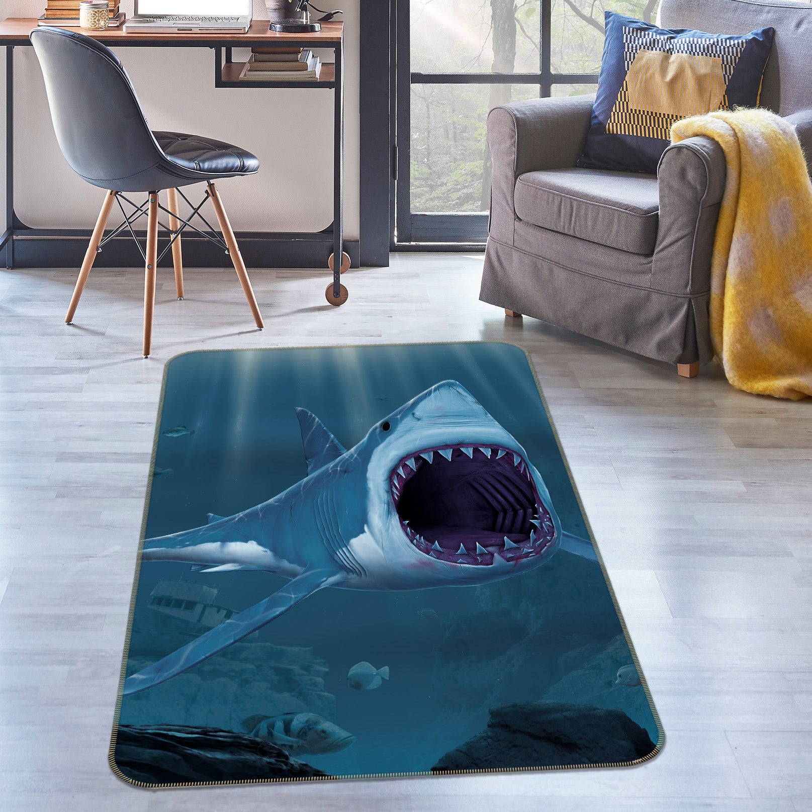 3D Shark 84254 Vincent Hie Rug Non Slip Rug Mat