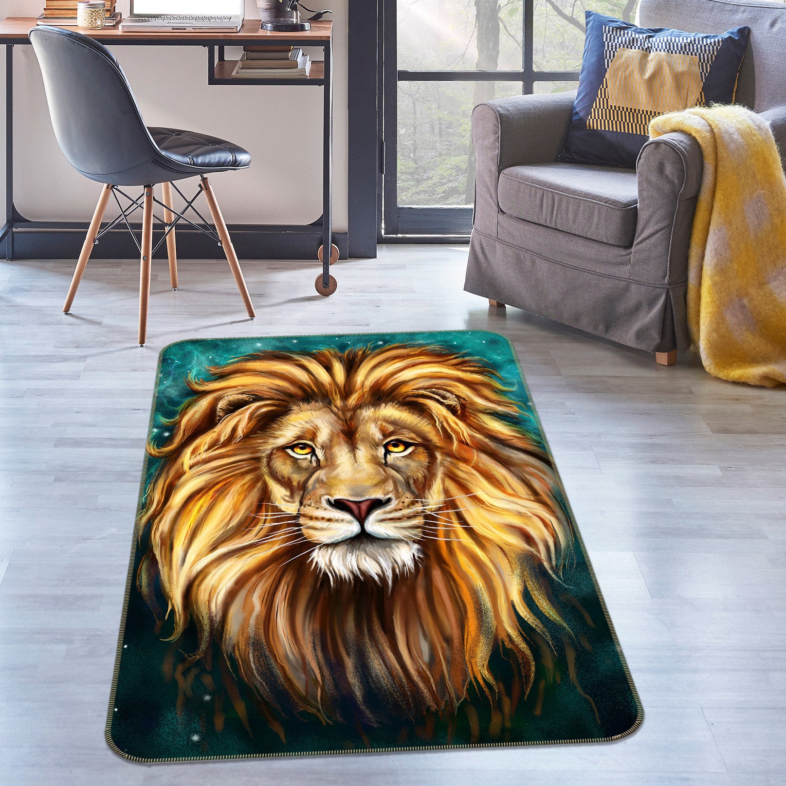 3D Yellow Lion Head 196 Animal Non Slip Rug Mat