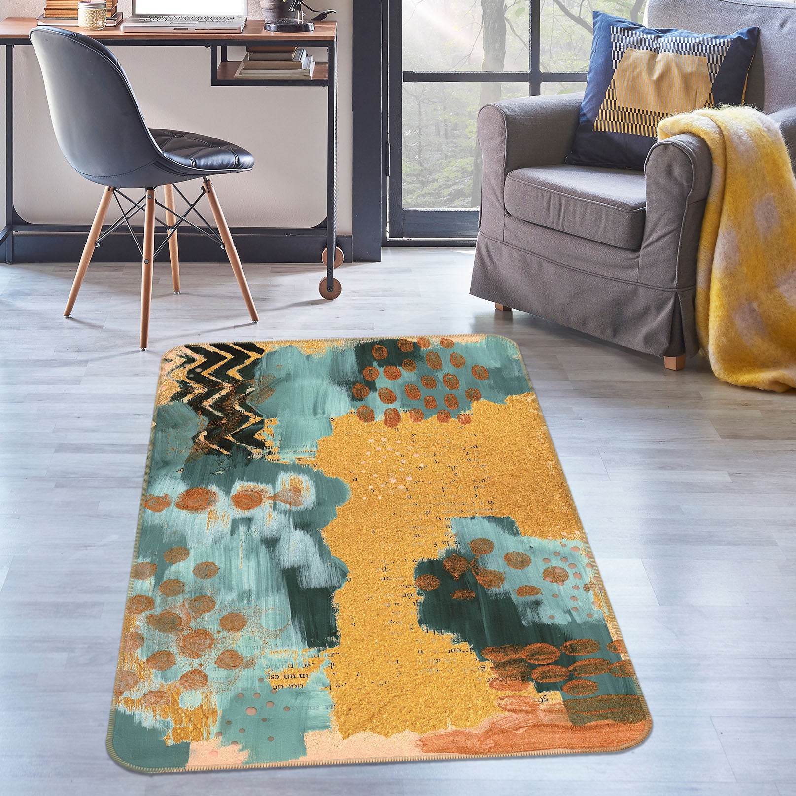 3D Golden Pattern 27166 Non Slip Rug Mat