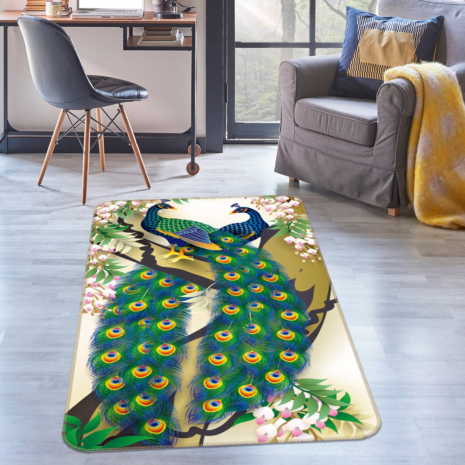 3D Peacock 26086 Non Slip Rug Mat
