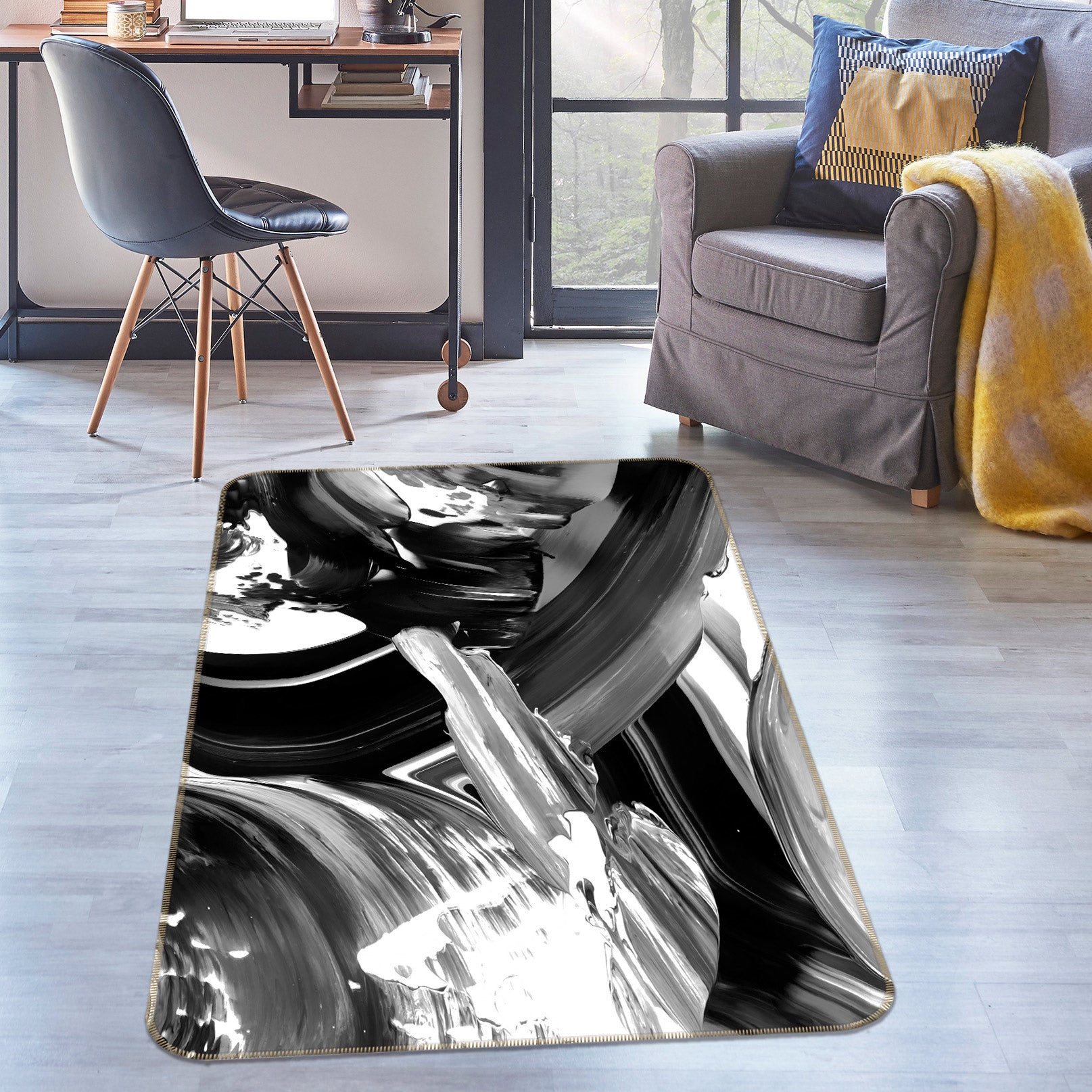 3D Black Gray 27033 Non Slip Rug Mat