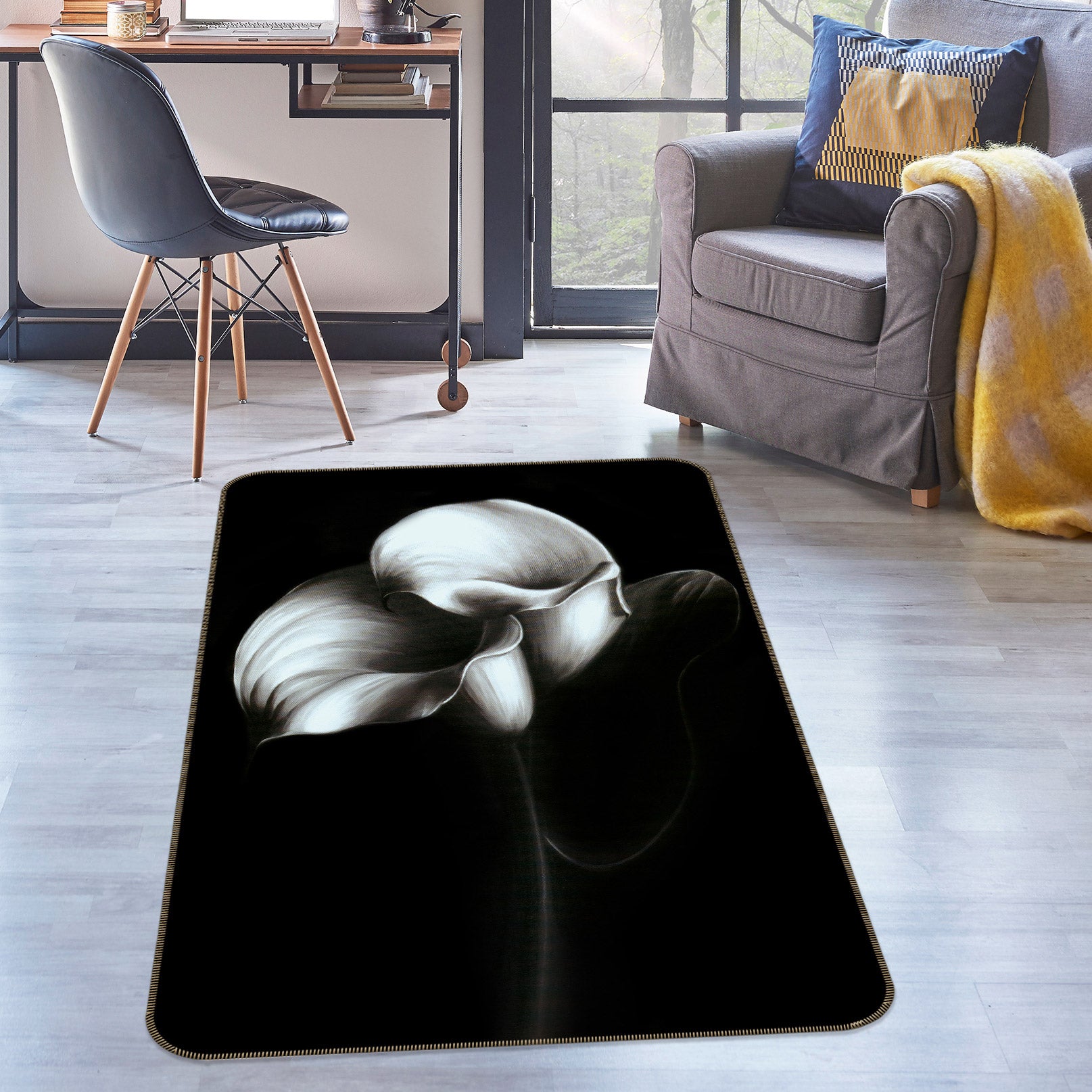 3D Black Ash Flower 76142 Non Slip Rug Mat