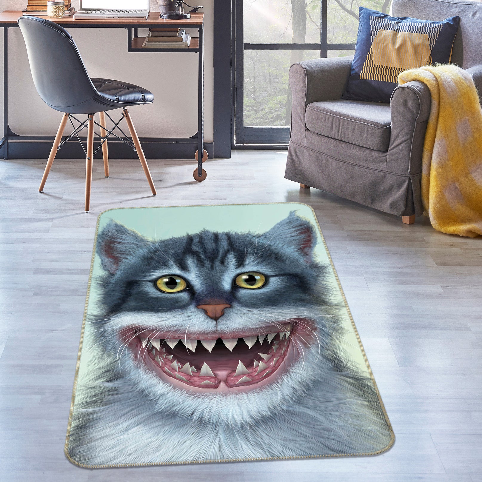 3D Shark Mouth Cat 84255 Vincent Hie Rug Non Slip Rug Mat