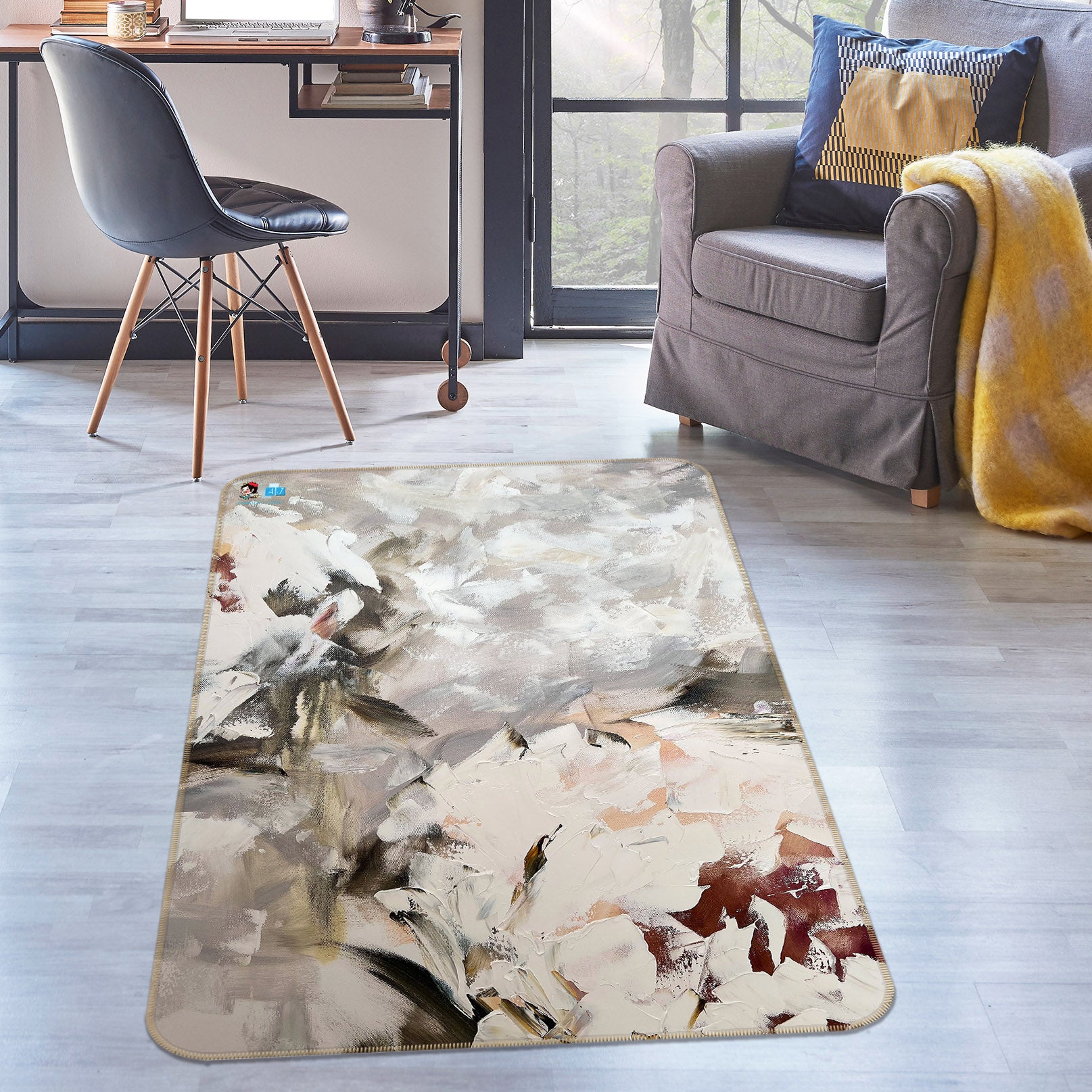 3D White Flower 3865 Skromova Marina Rug Non Slip Rug Mat