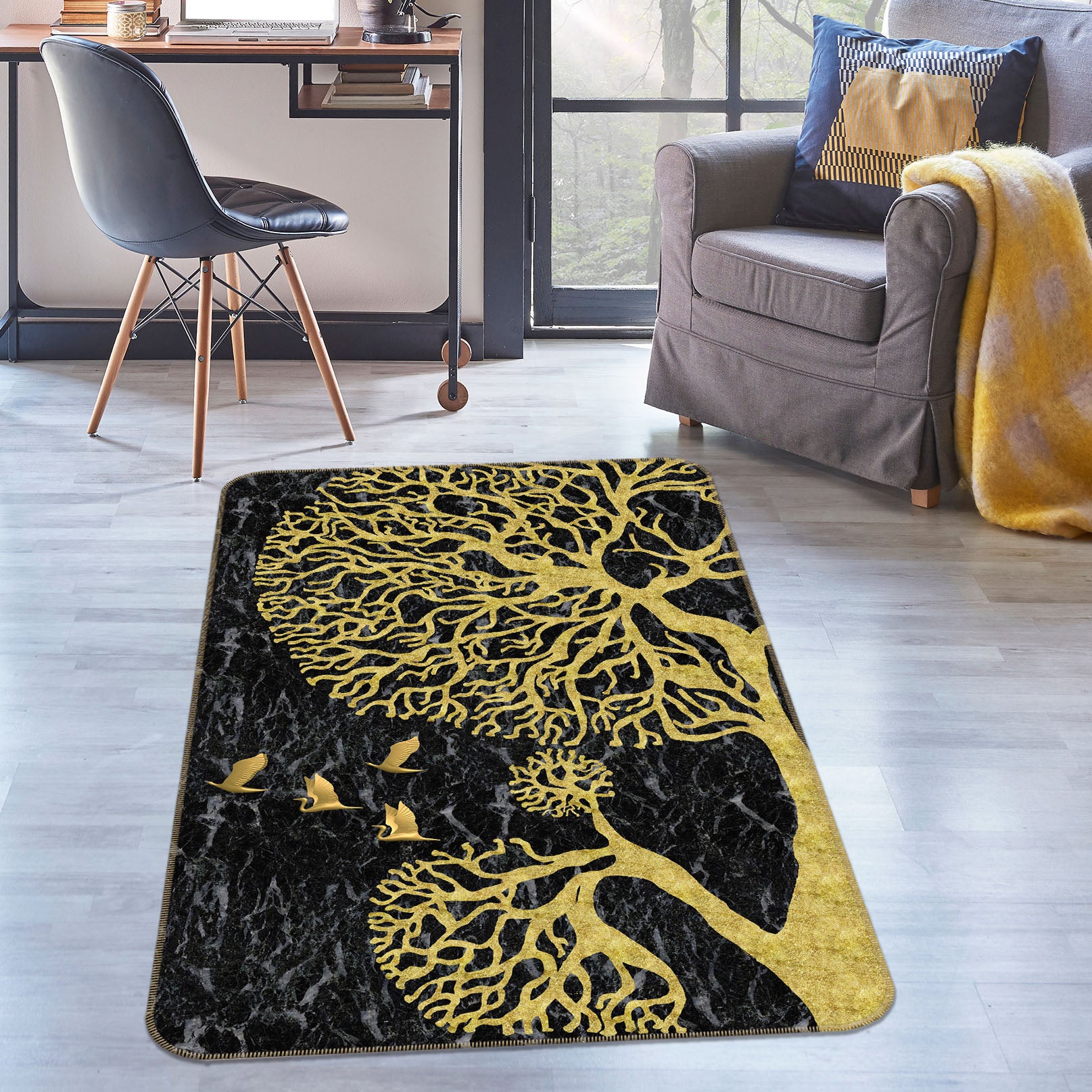3D Golden Tree 28003 Non Slip Rug Mat