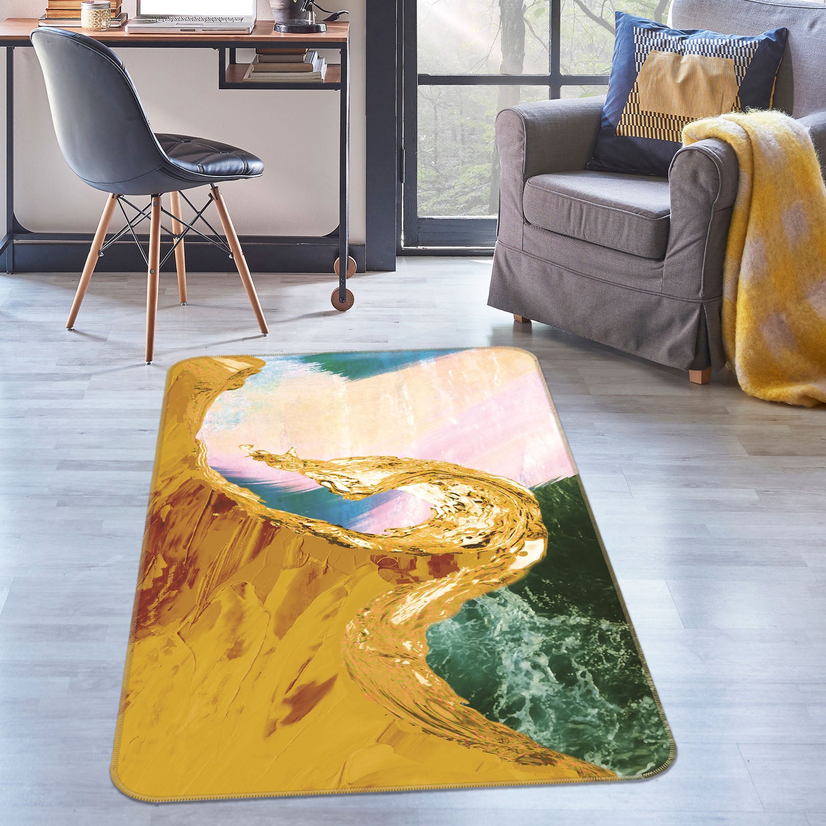 3D Golden Pattern 27165 Non Slip Rug Mat